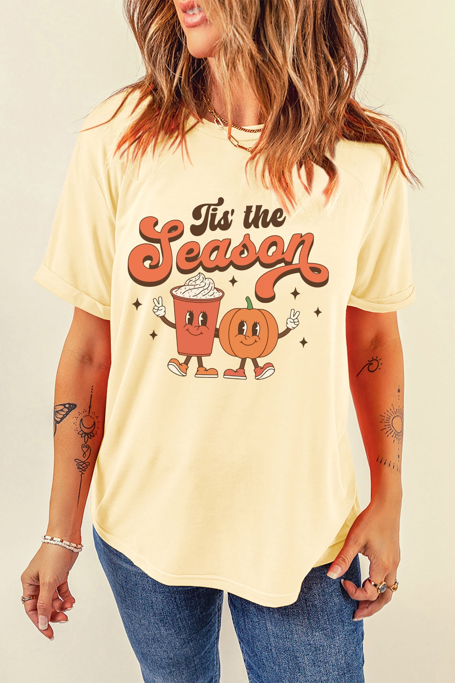 Yellow Cream Tis the Season Pumpkin Spice Latte Graphic Tee