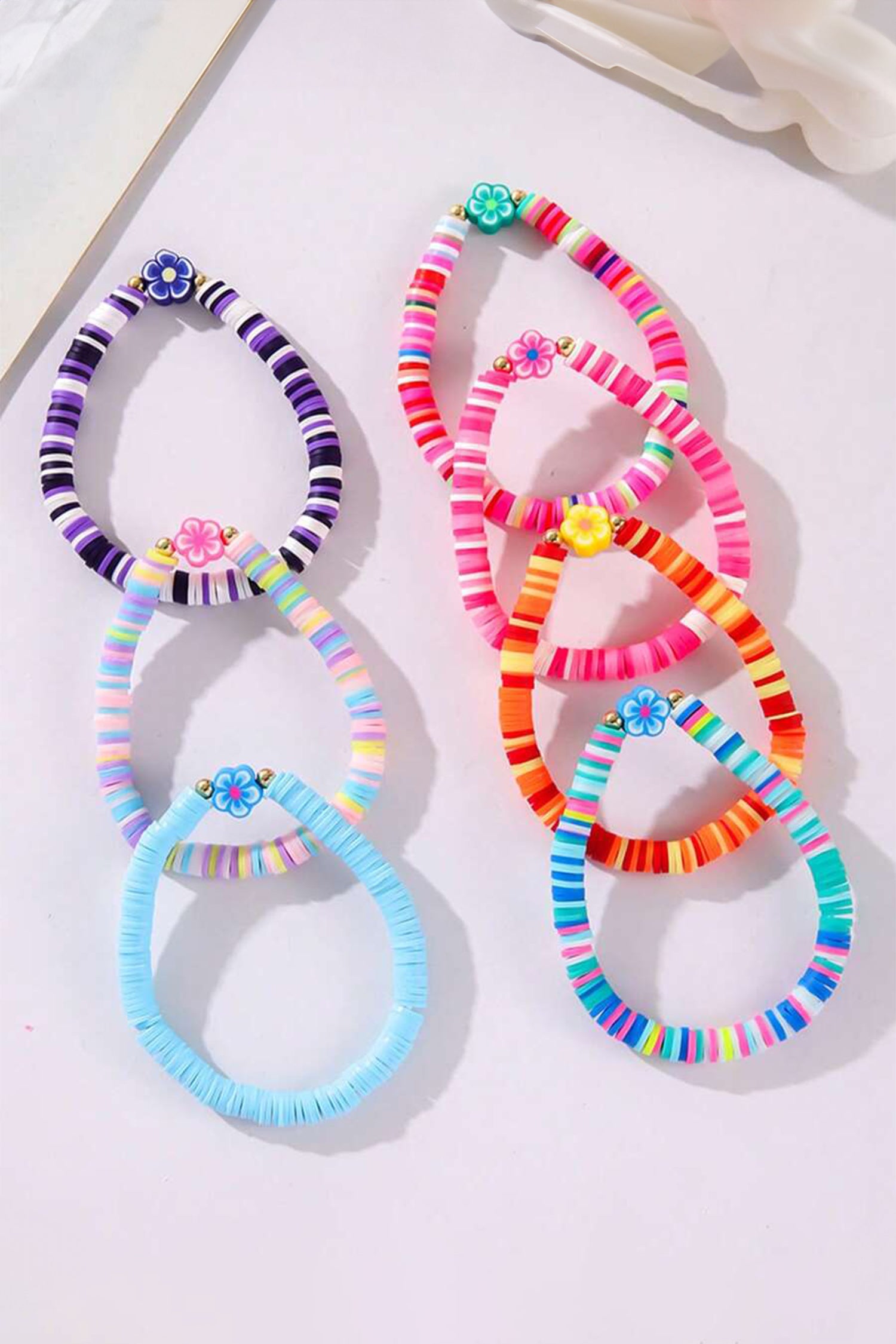 Bonbon 7pcs Flower Decor Vibrant Beaded Polymer Clay Bracelet