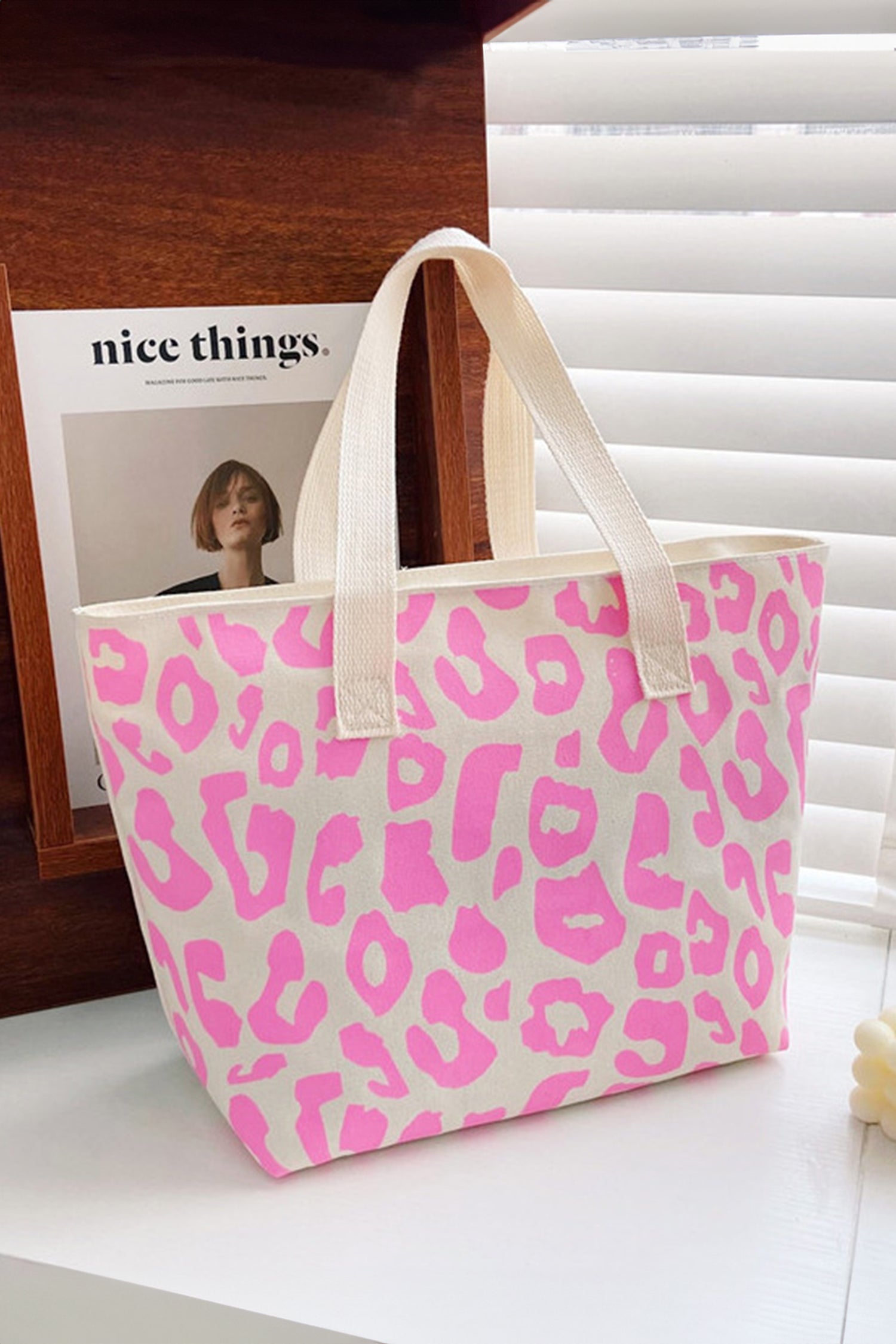 Rose Red Leopard Print Canvas Tote Bag