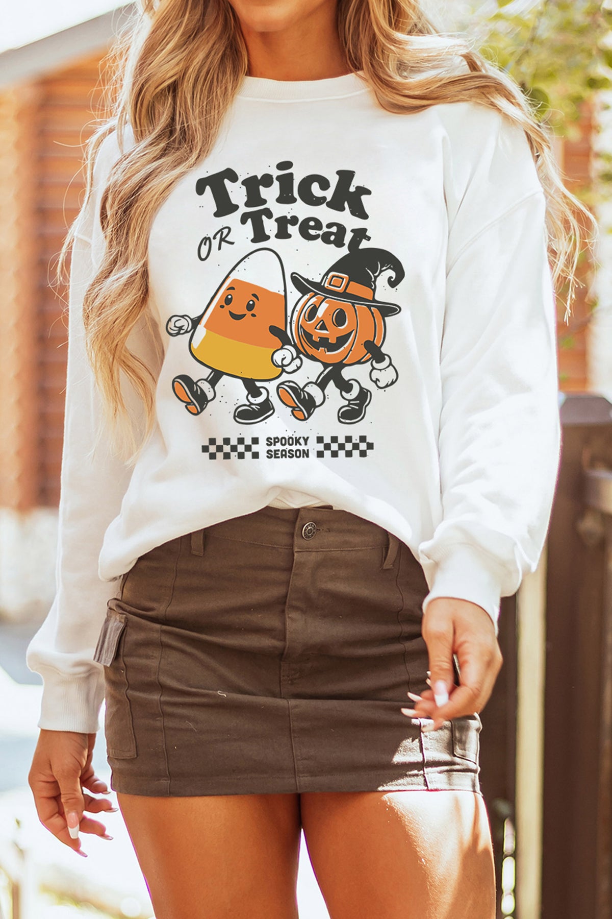 White Trick OR Treat Halloween Graphic Casual Pullover Sweatshirt