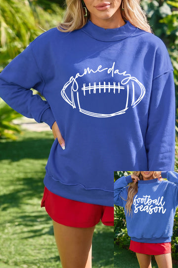 Dark Blue Football Season/Rugby Double Side Printed High Neck Game Day Sweatshirt