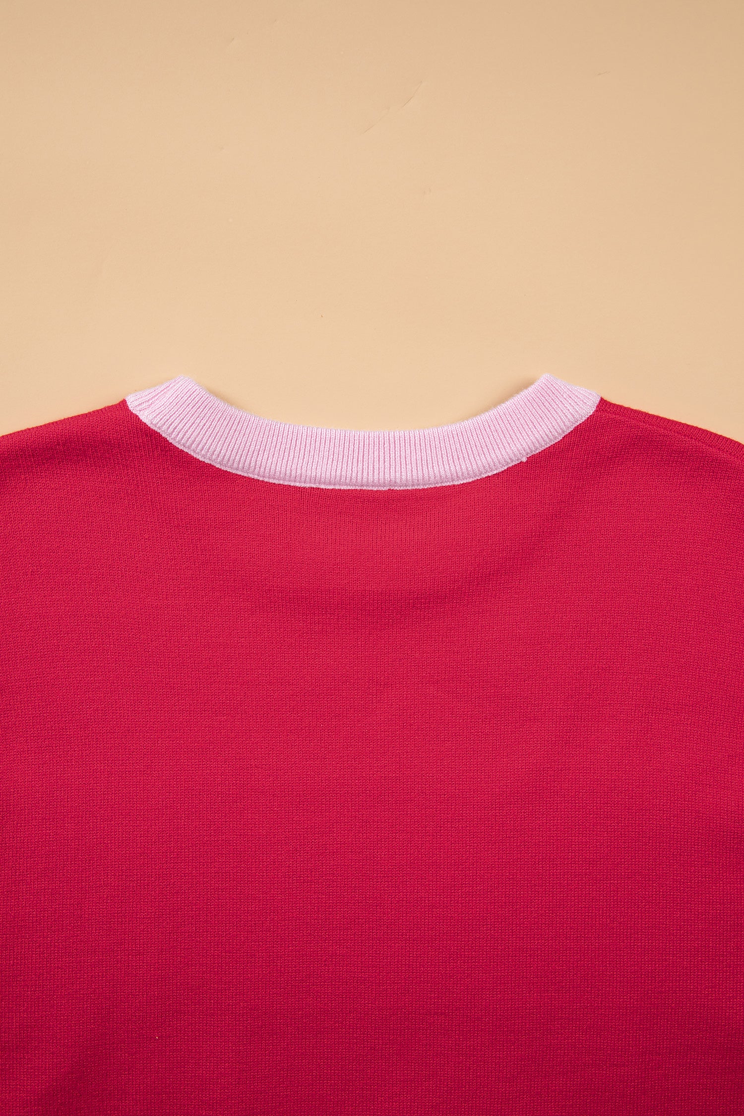 Red Drop Shoulder Round Neck Letter Print Colorblock Sweater