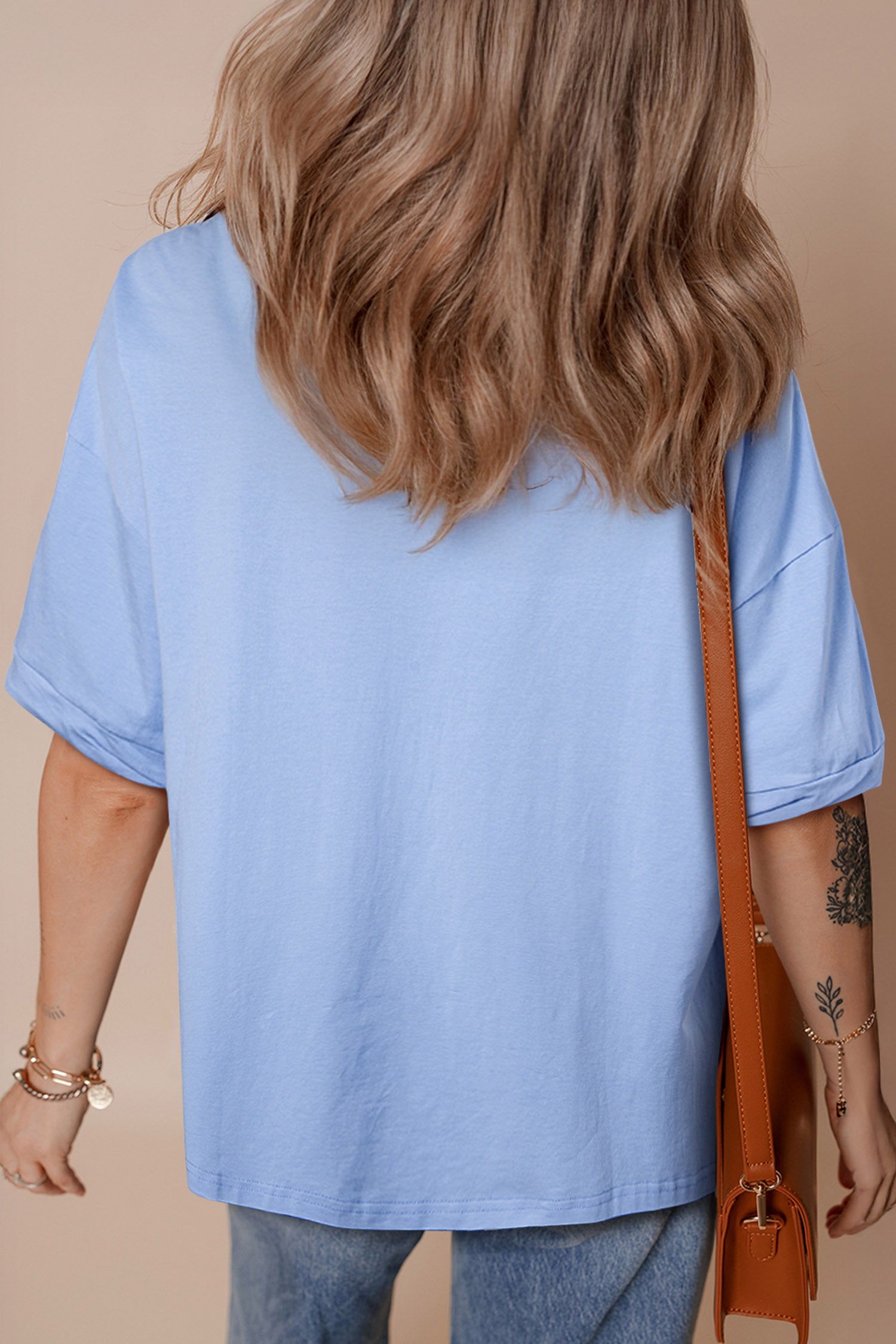 Myosotis Patriotic Sequin Flower Half Sleeve Loose Tee