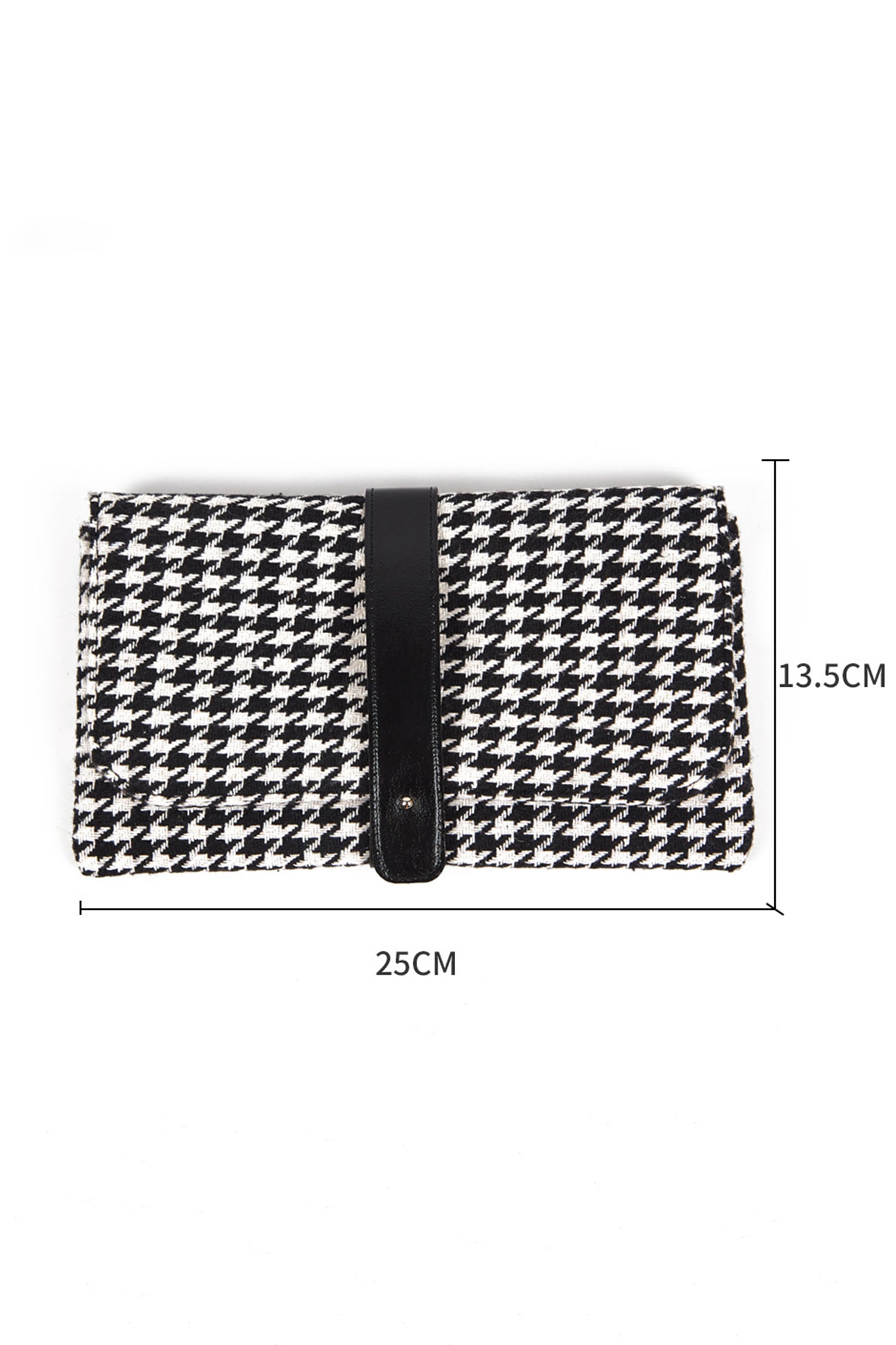 Black Houndstooth Print PU Leather Tab Patchwork Wallet Clutch Bag