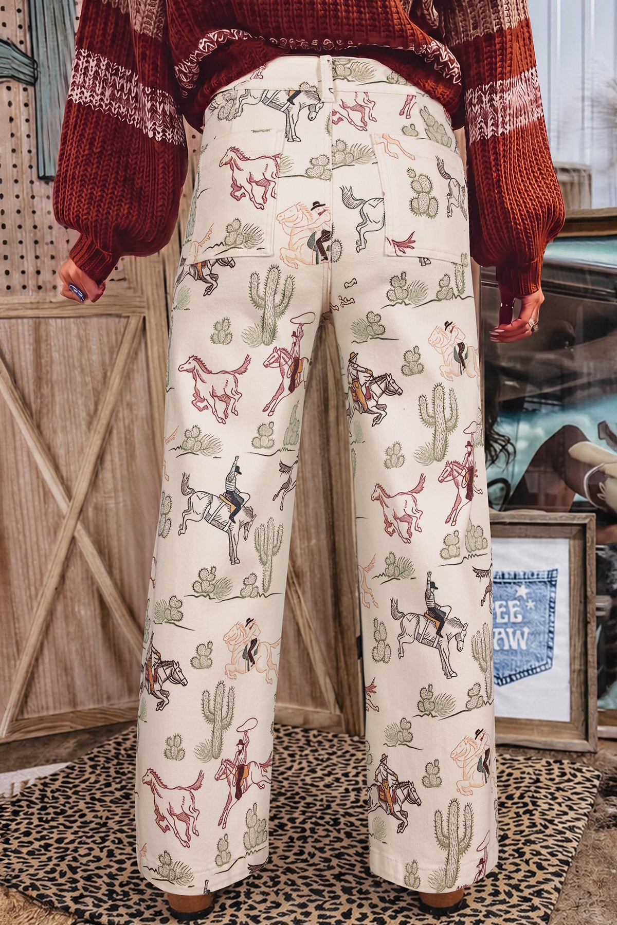 Multicolour Western Print Straight Leg Ankle-Length Pocket Jeans