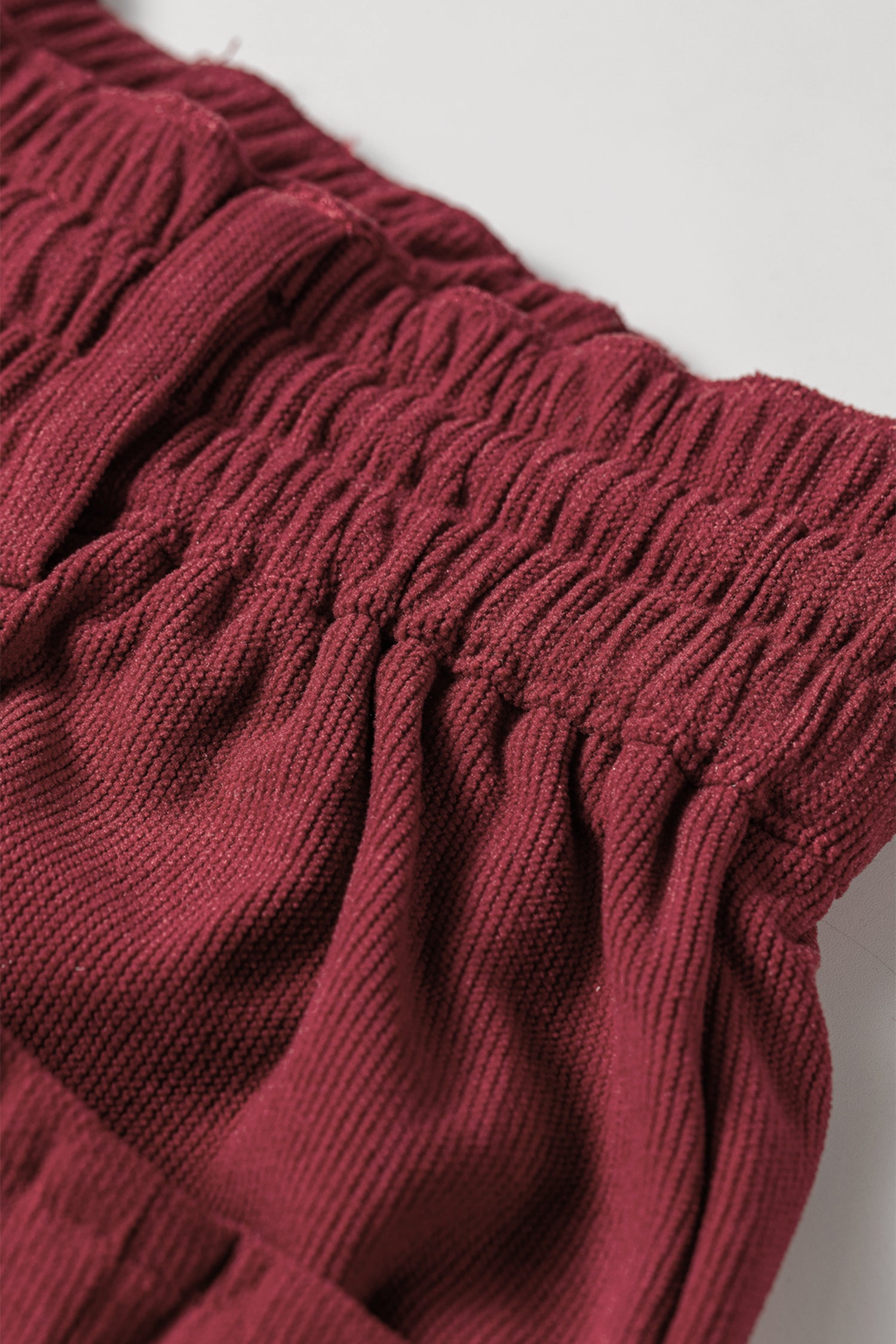 Racing Red Elastic Waist Drawstring Corduroy Casual Pants