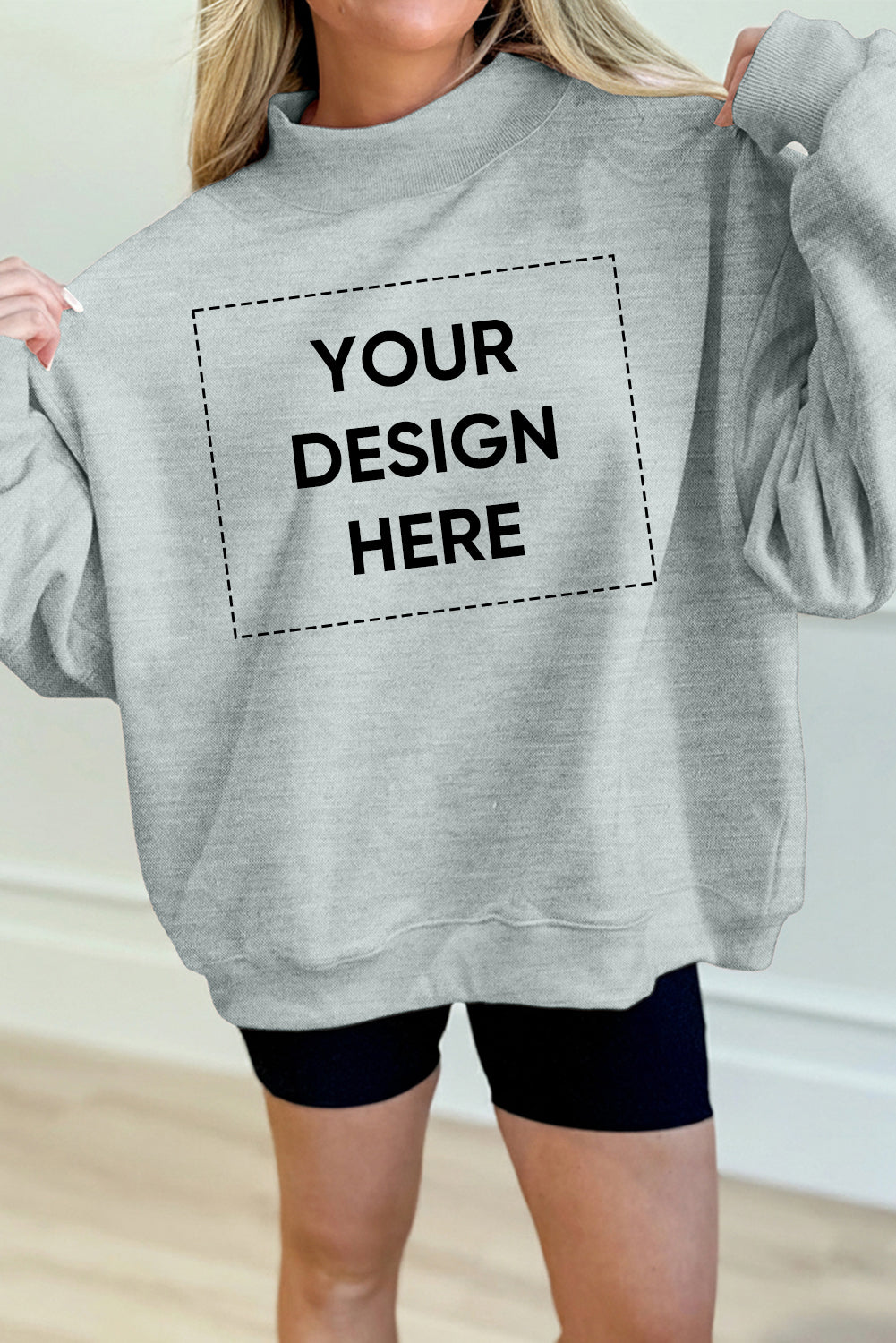 Gray Solid Color Oversized Mock Neck Sweatshirt