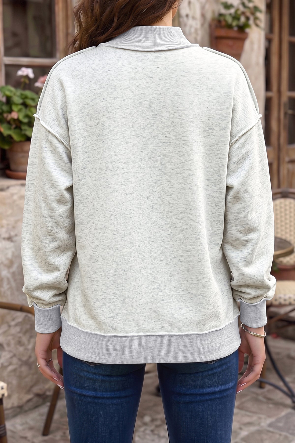 Light Grey JESUS SAVES Embroidered Graphic Exposed Seam Mock Neck Baggy Sweatshirt