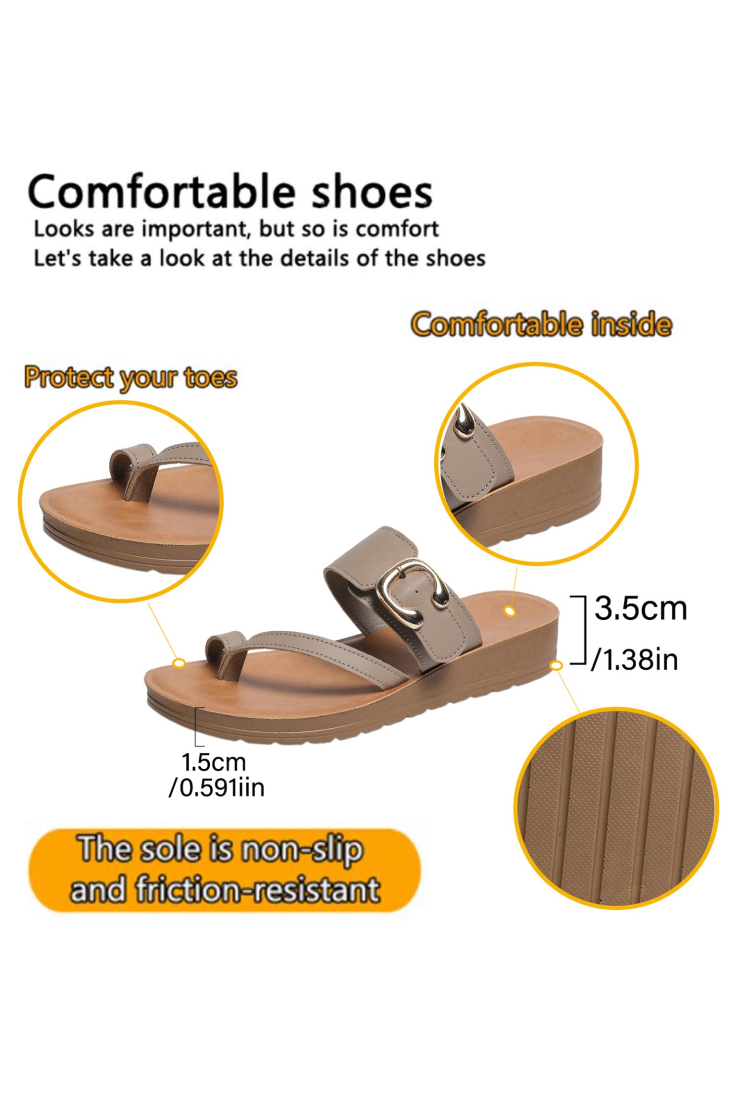 Light Grey Casual Buckle Slip-On Flat Slippers with TPR Sole