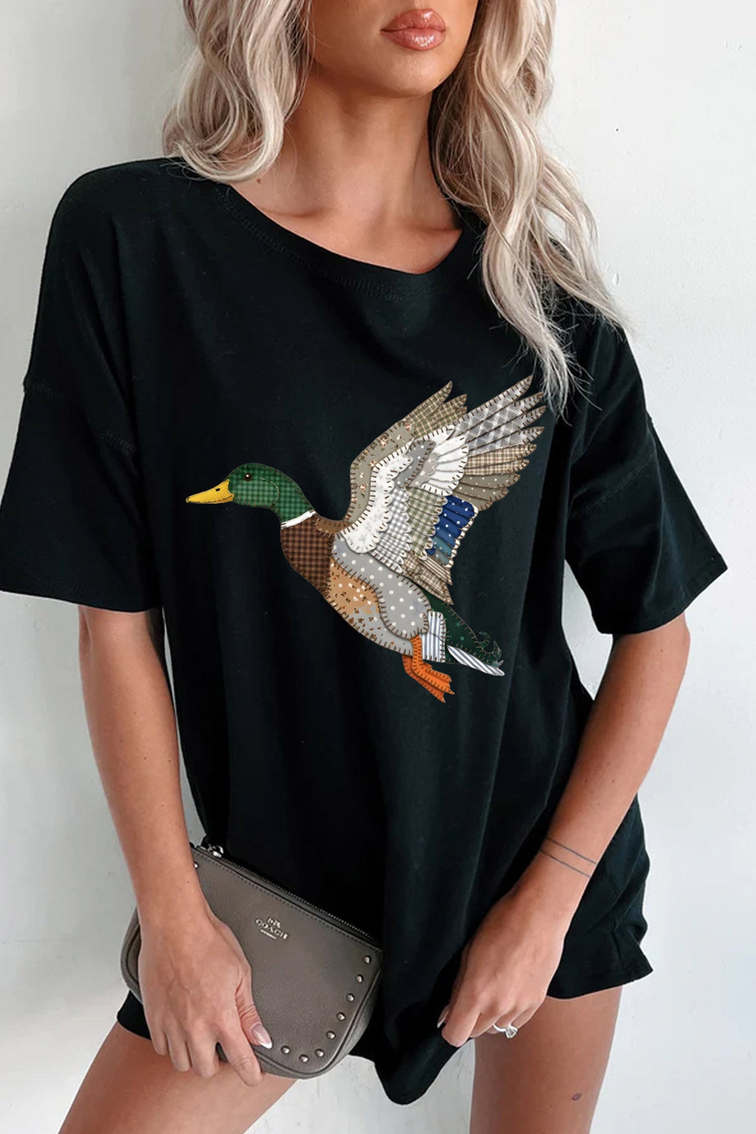 Black Western Mallard Duck Print Oversized Tunic Tee
