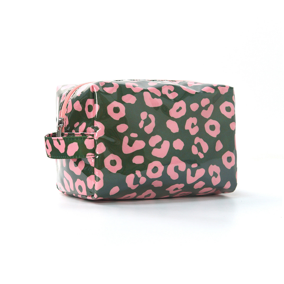 Blackish Green Leopard Print PVC Travel Makeup Organizer Cosmetic Bag