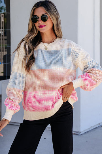 Light Blue Drop Shoulder Round Neck Long Sleeve Pullover Sweater