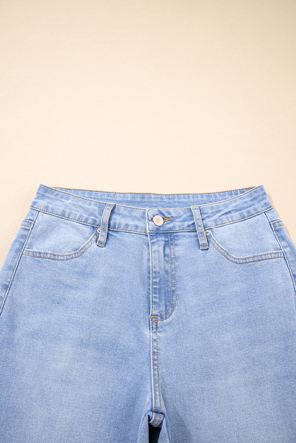 Iceland Blue Unique Hem Design Elastic Waist Flare Leg Jeans