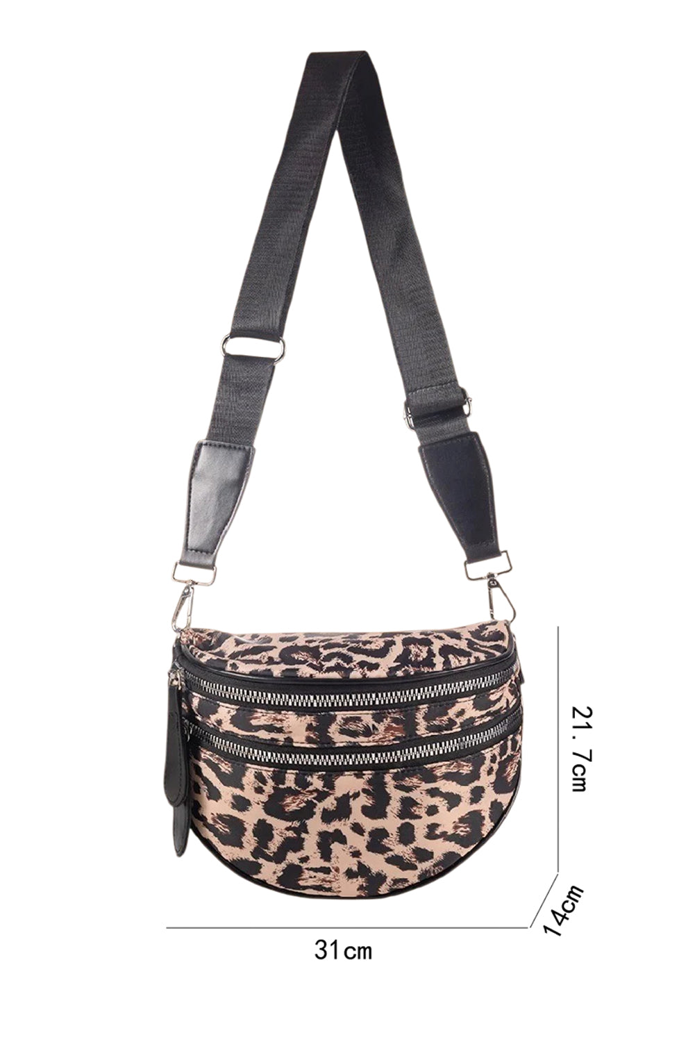 Coffee Leopard Print Double Zip Fashion Crossbody Bag