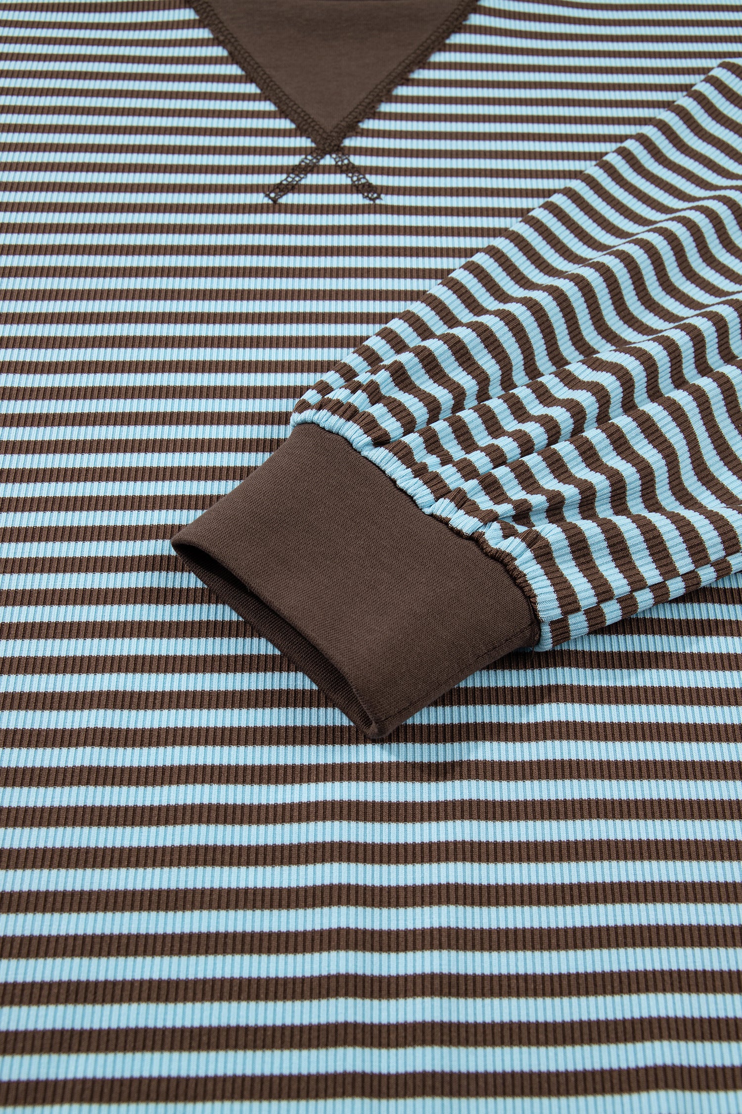 Brown Stripe Oversized Long Sleeve Top Drawstring Loose Shorts 2pcs Set