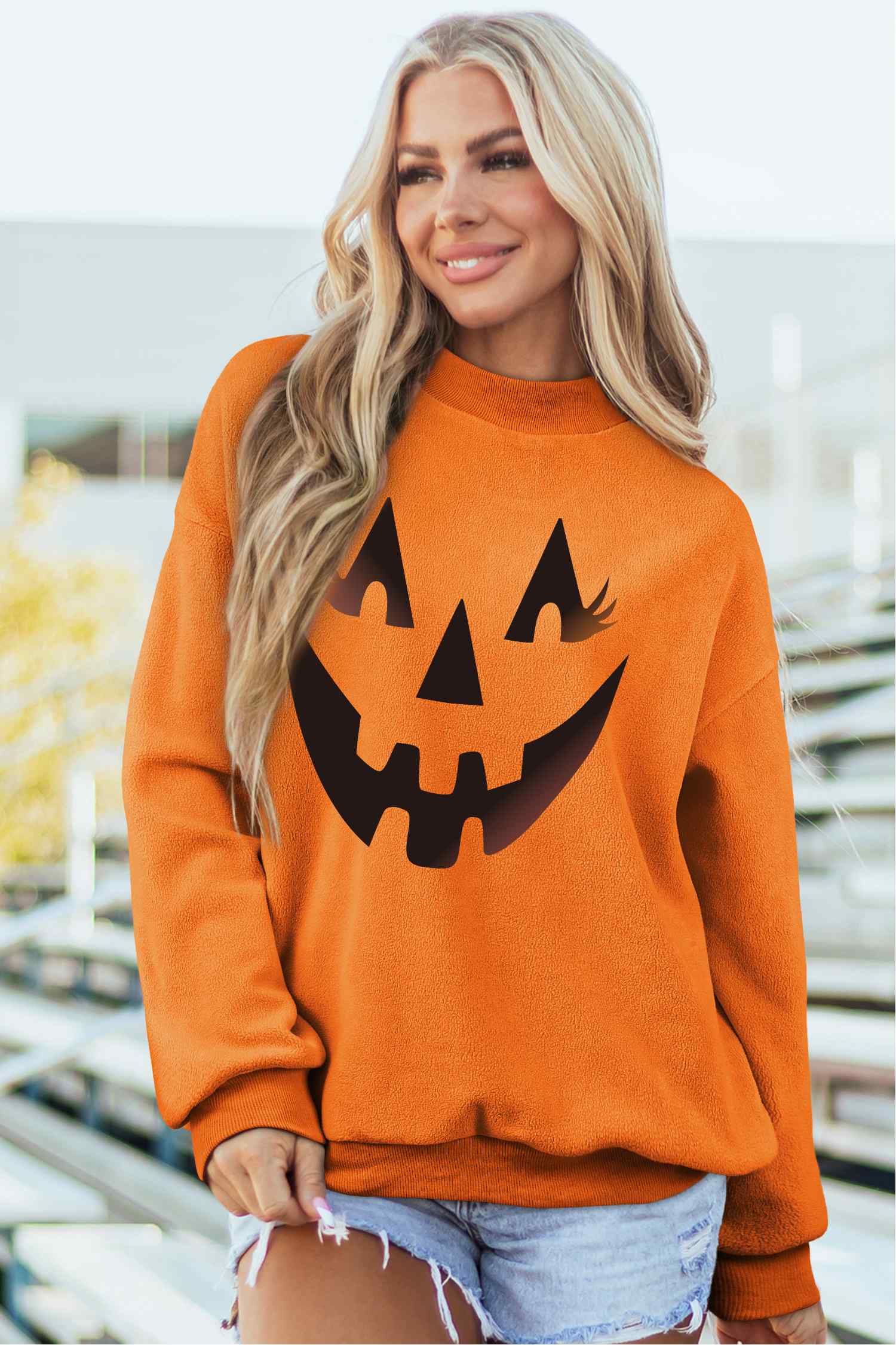 Carrot Oversize Halloween Print Mock Neck Reversible Sweatshirt