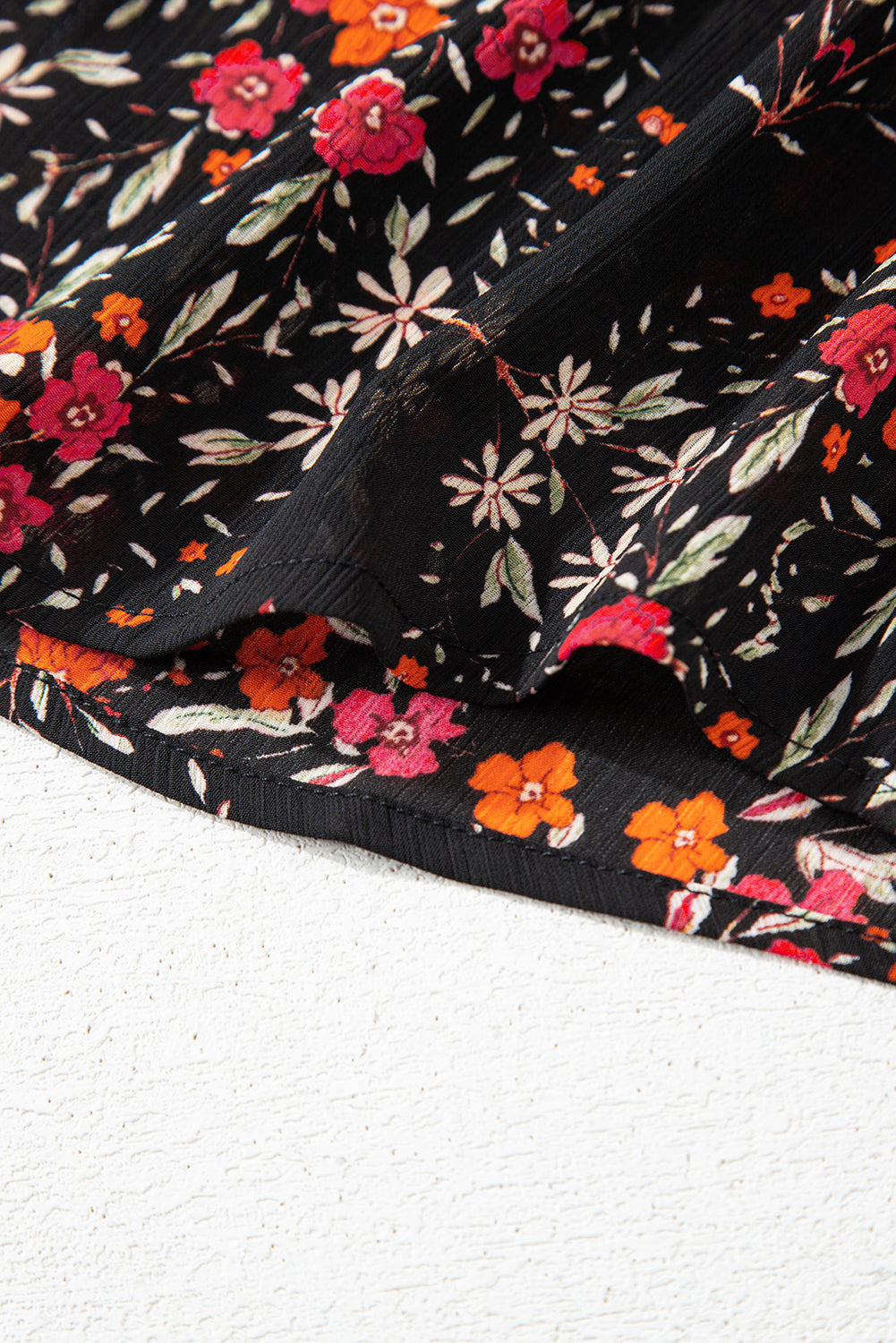 Black Floral Print Wide Short Sleeve Loose Shirt