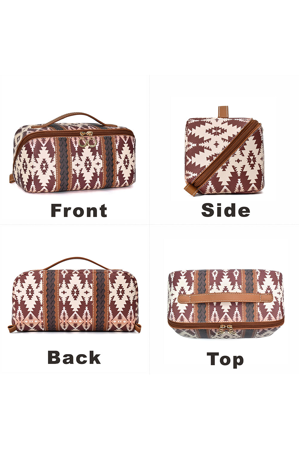 Light French Beige Geometric Braided Print Makeup Bag with Handle