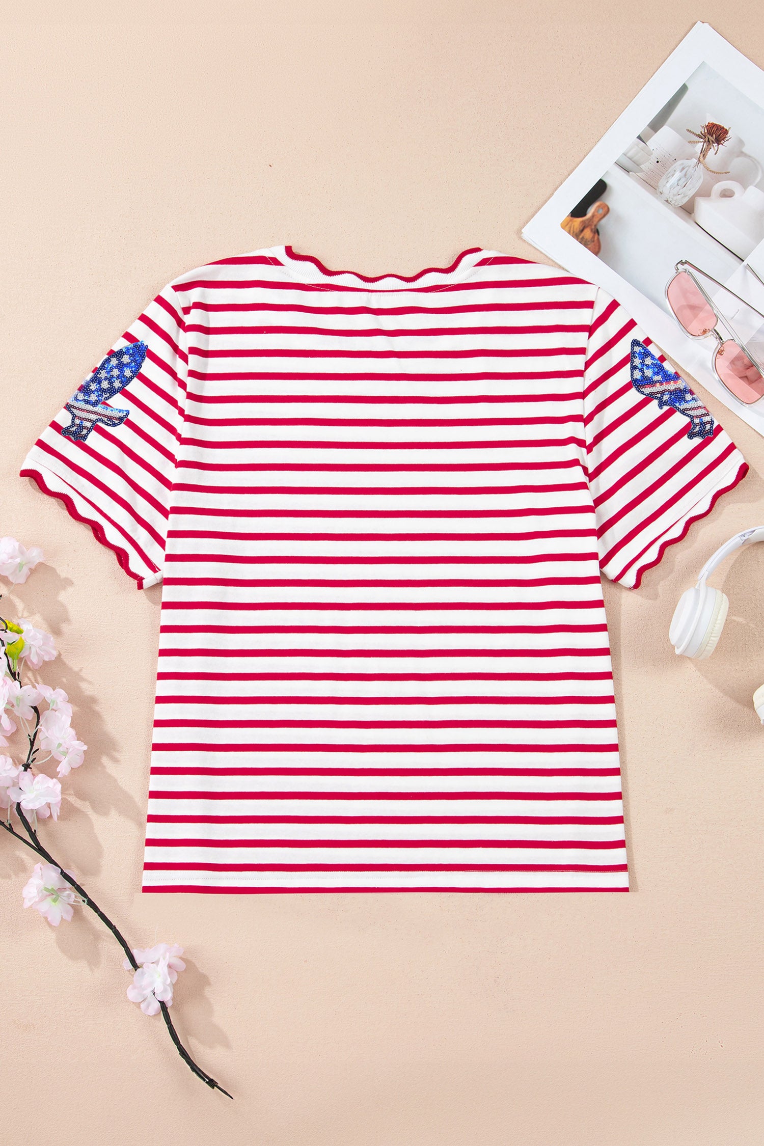 Red Stripe Patriotic Eagle Sequin Striped T-Shirt