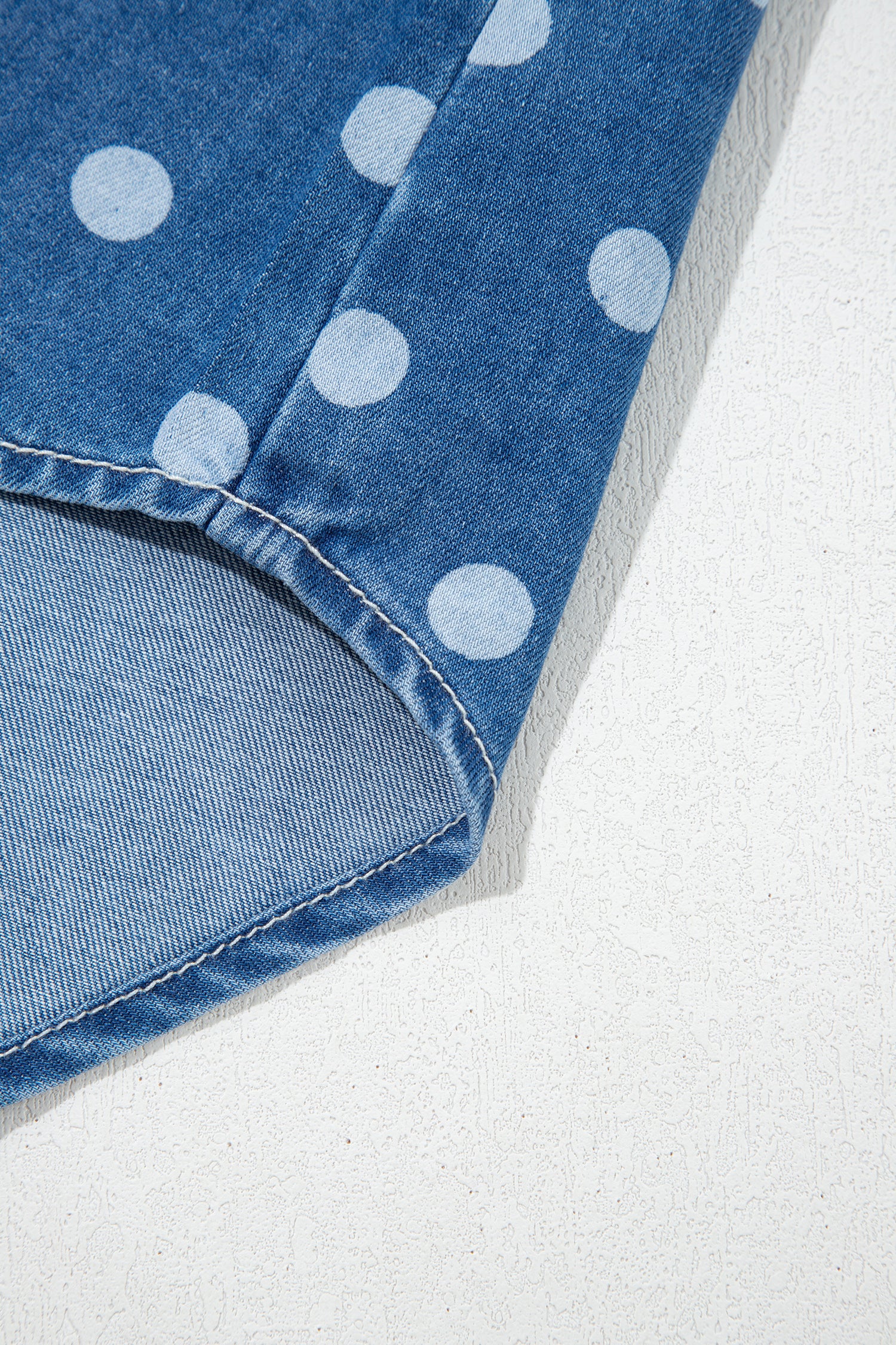 Blue Polka Dot Long Sleeve Collar Shift Tunic Denim Jacket