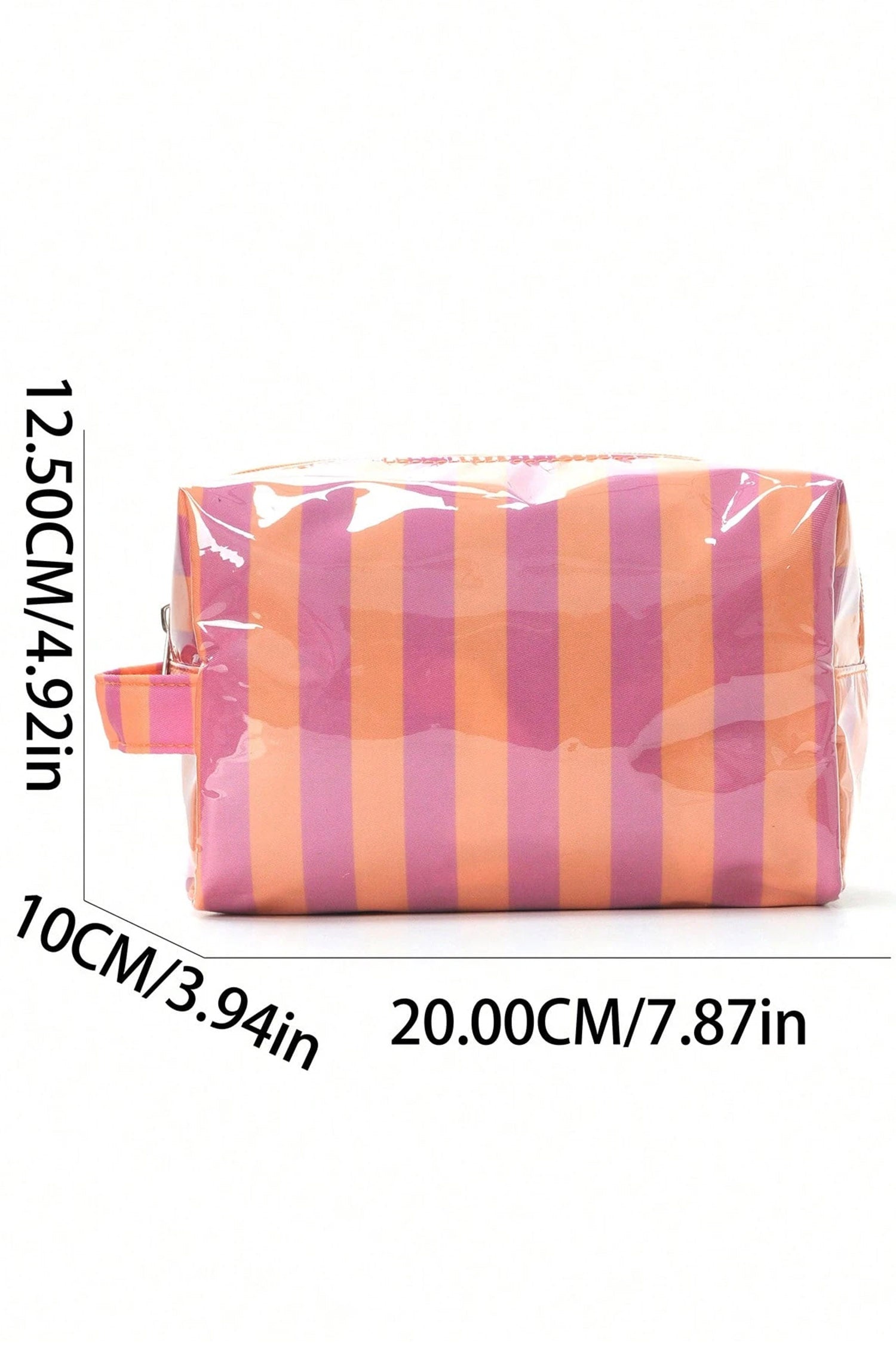 Dark Green PVC Striped Cosmetic Bag Durable Zipper Handle Travel Organizer