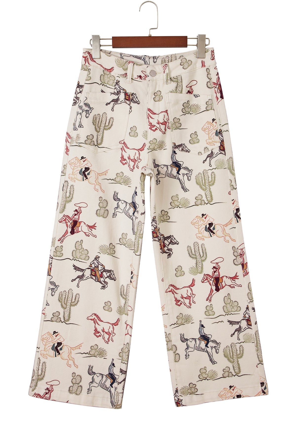 Multicolour Western Print Straight Leg Ankle-Length Pocket Jeans