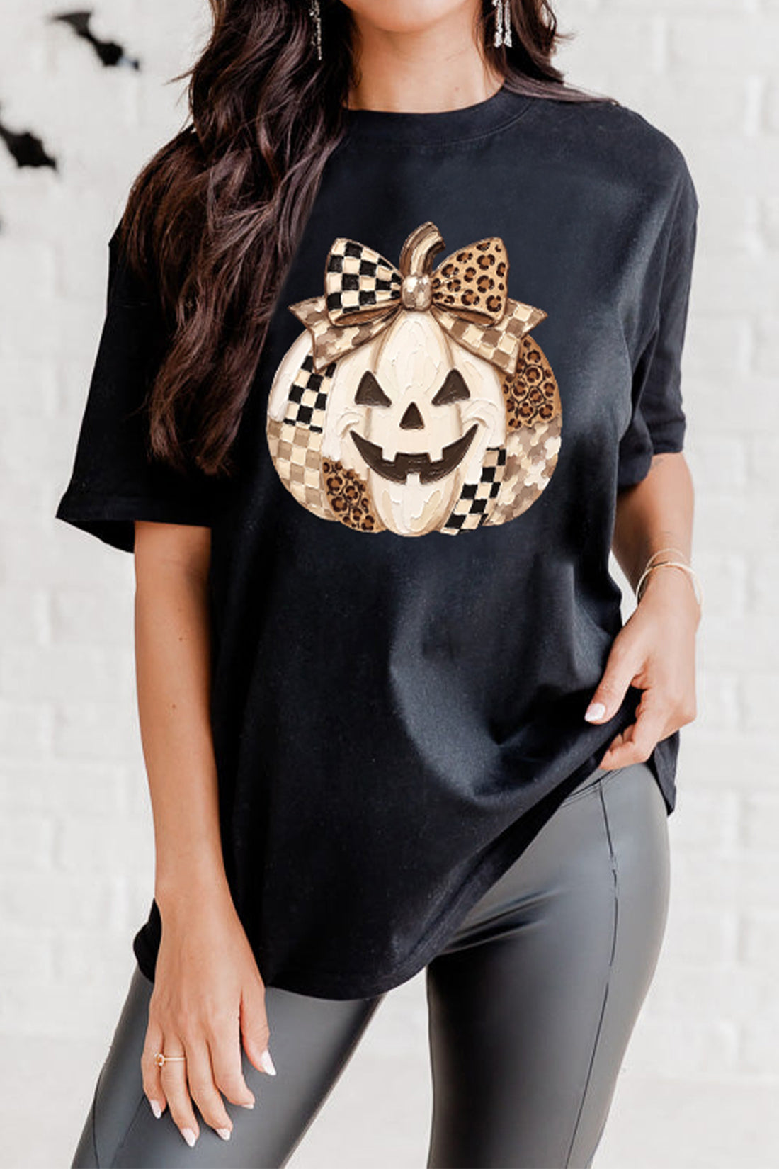 Black Casual Halloween Pumpkin Face Graphic Tee