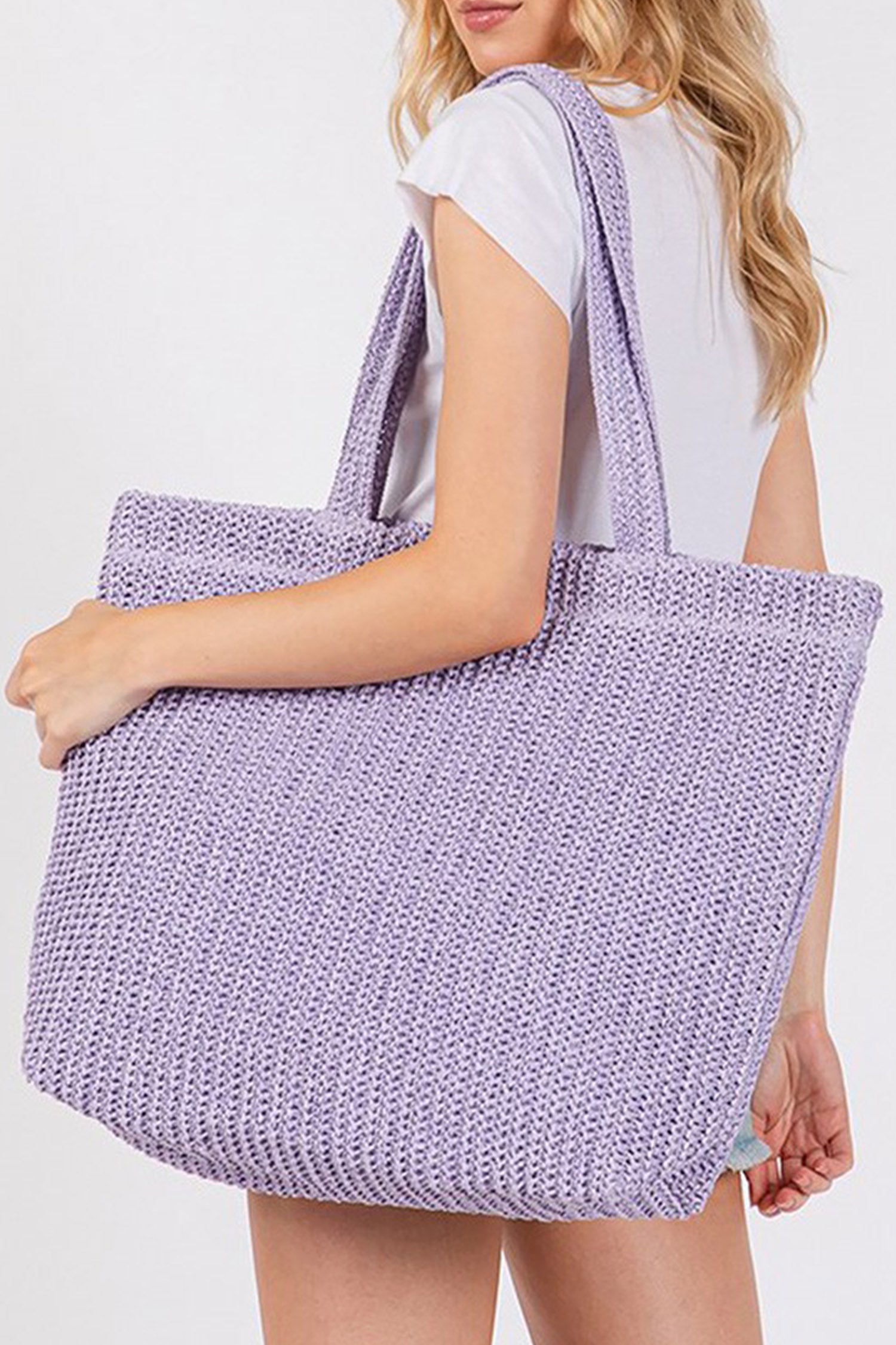Wisteria Solid Color Straw Woven Summer Beach Tote Bag