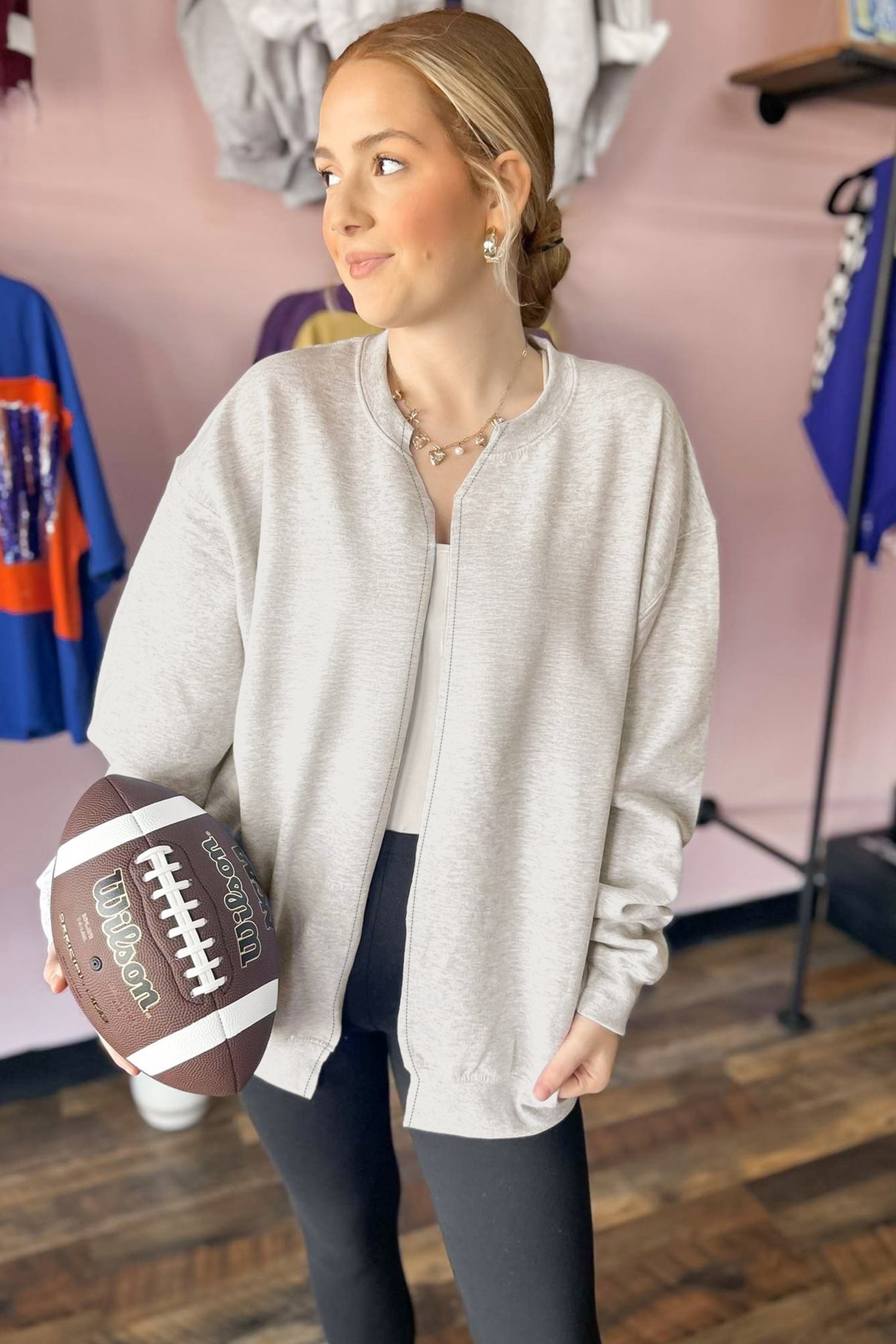Light Grey Solid Color Zip Front Jacket Style Sweatshirt