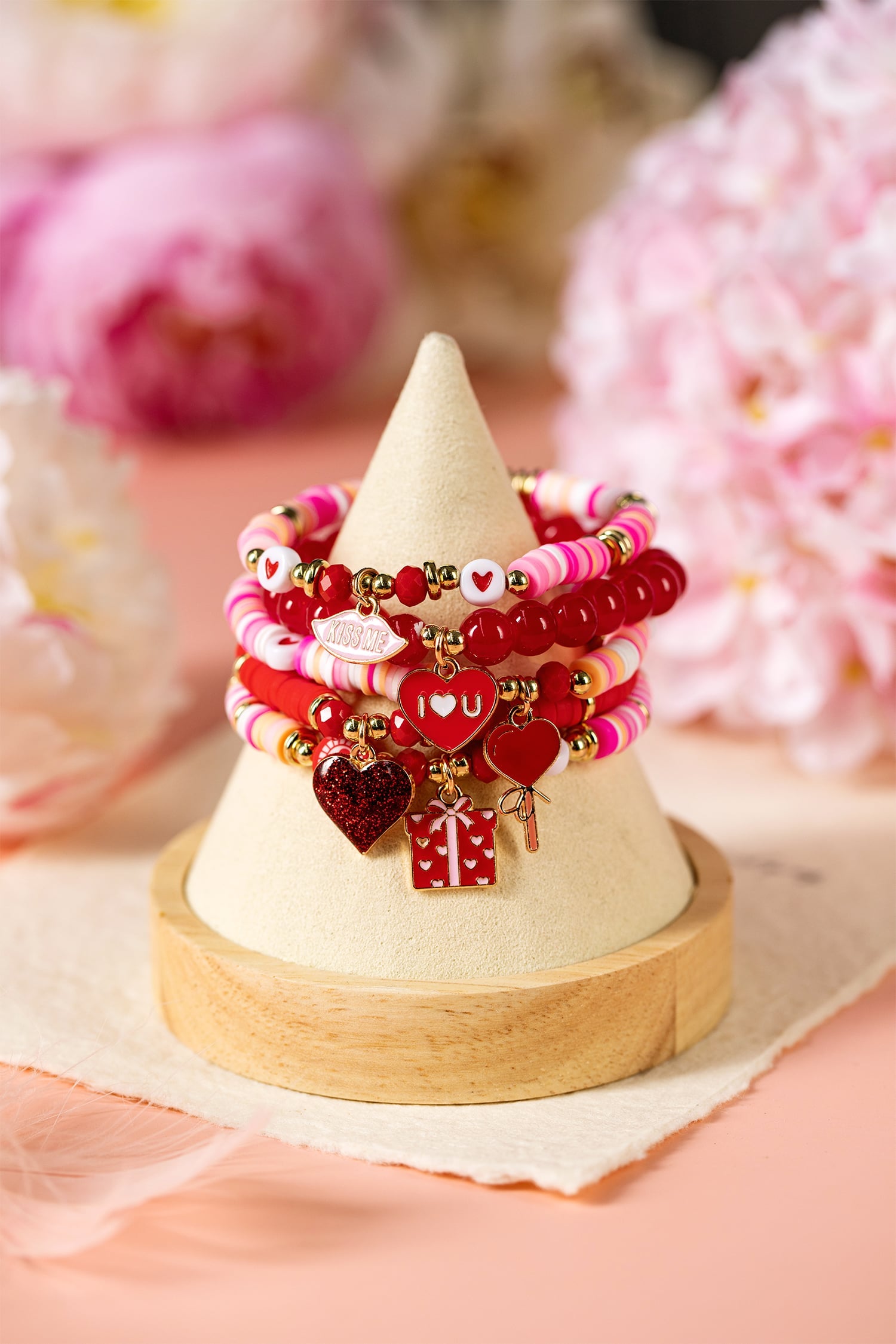 Fiery Red 5pcs I Love U Valentines Day Sweet Bracelet Set