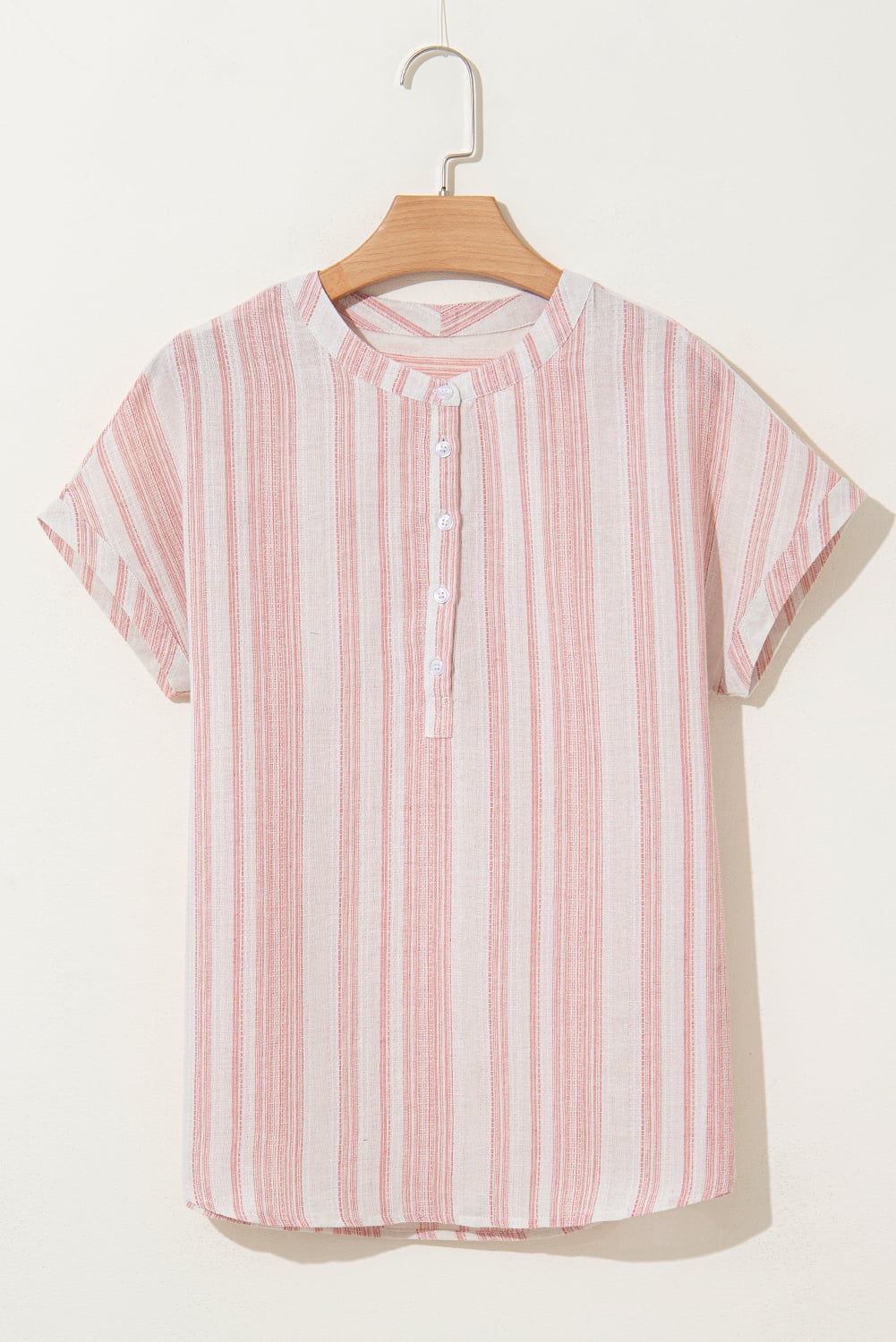 Fiery Red Breathable Gauze Half Button Short Sleeve Casual Blouse