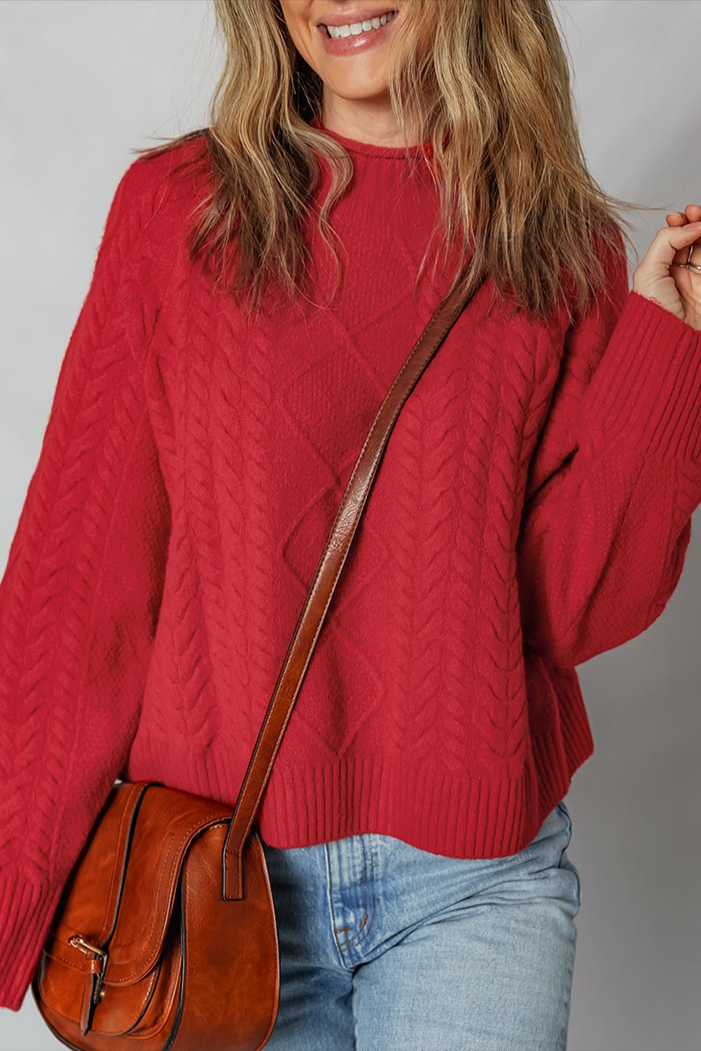Fiery Red Cable Knit Baggy Sweater