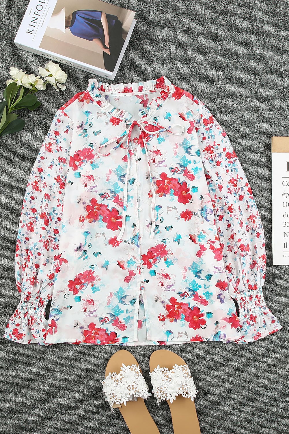 Fiery Red Cakewalk Floral Smocked Blouse