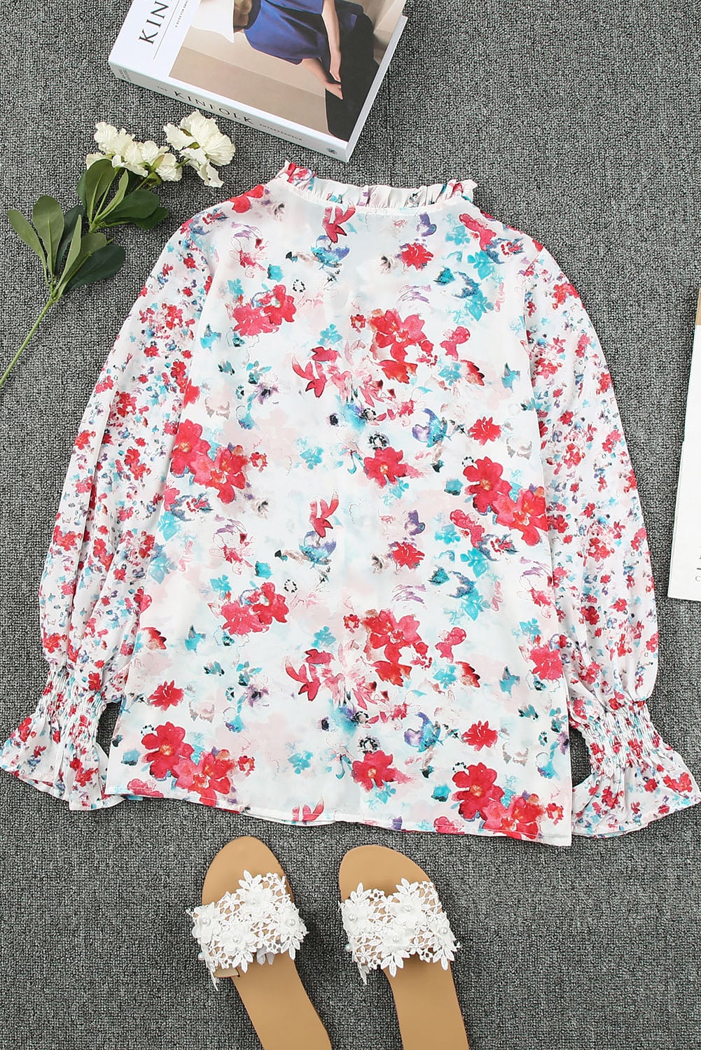 Fiery Red Cakewalk Floral Smocked Blouse