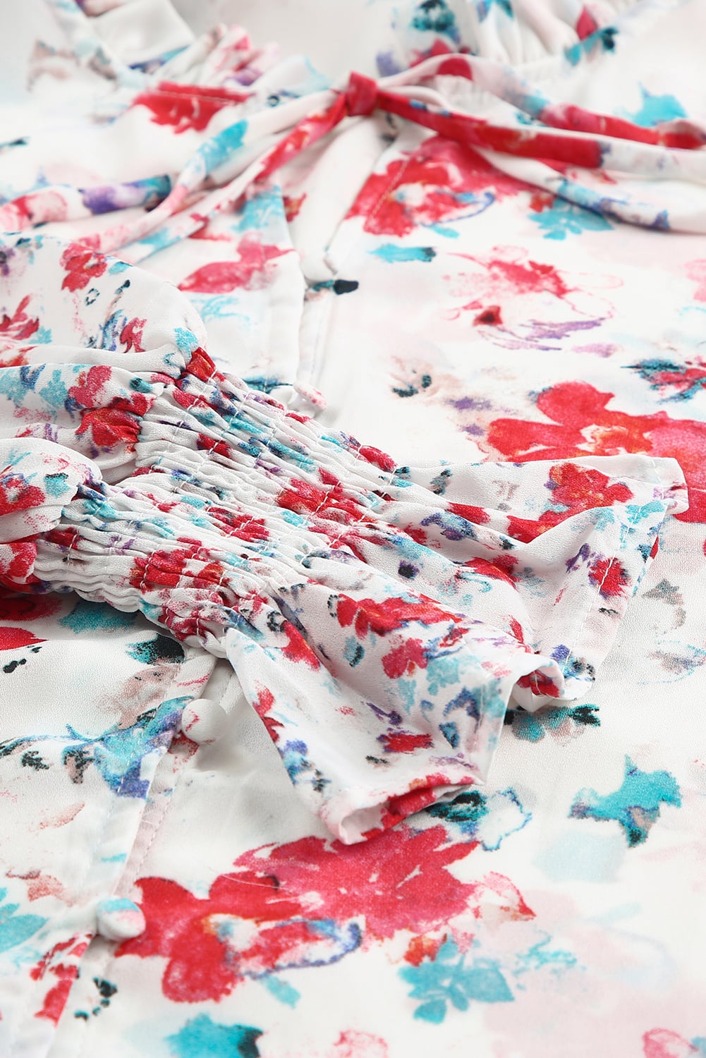 Fiery Red Cakewalk Floral Smocked Blouse