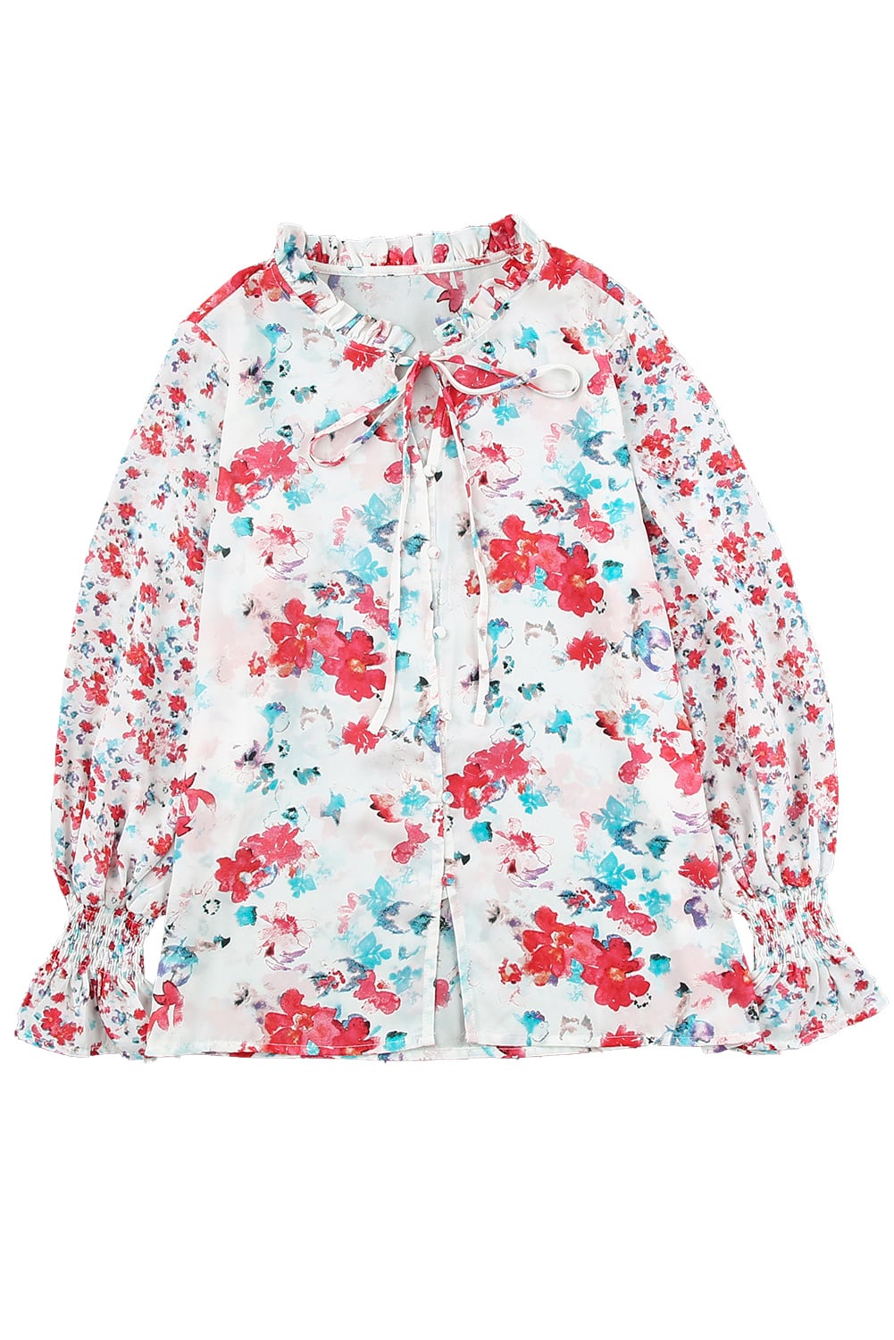 Fiery Red Cakewalk Floral Smocked Blouse