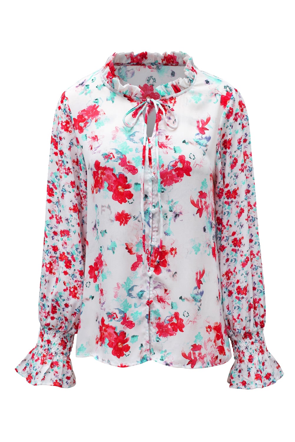 Fiery Red Cakewalk Floral Smocked Blouse