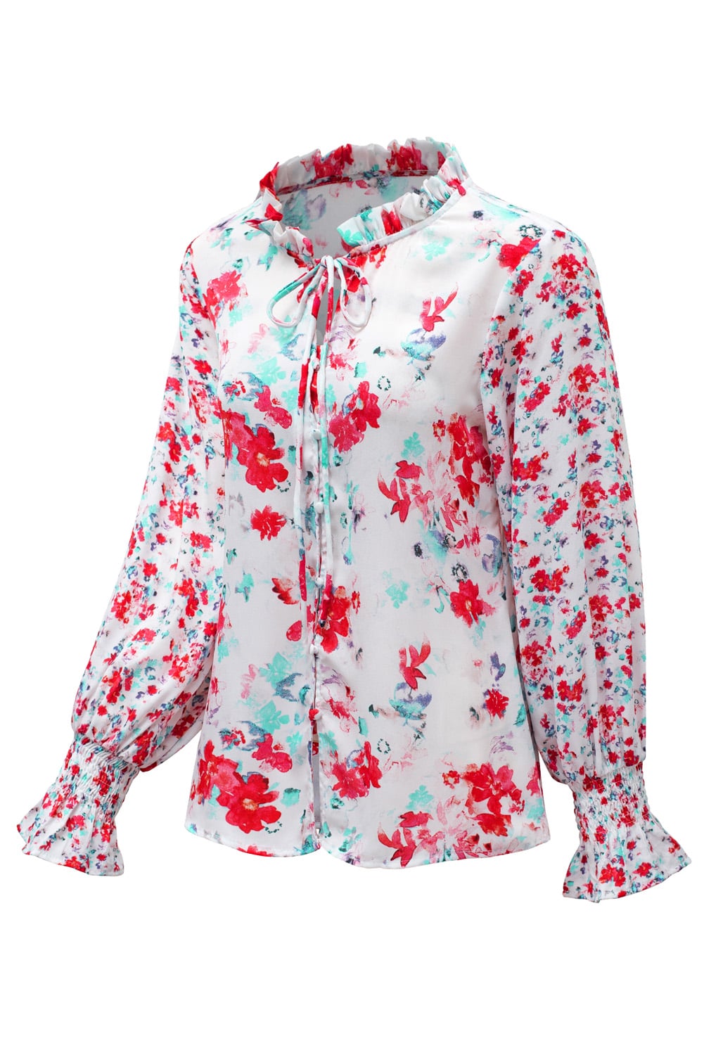 Fiery Red Cakewalk Floral Smocked Blouse
