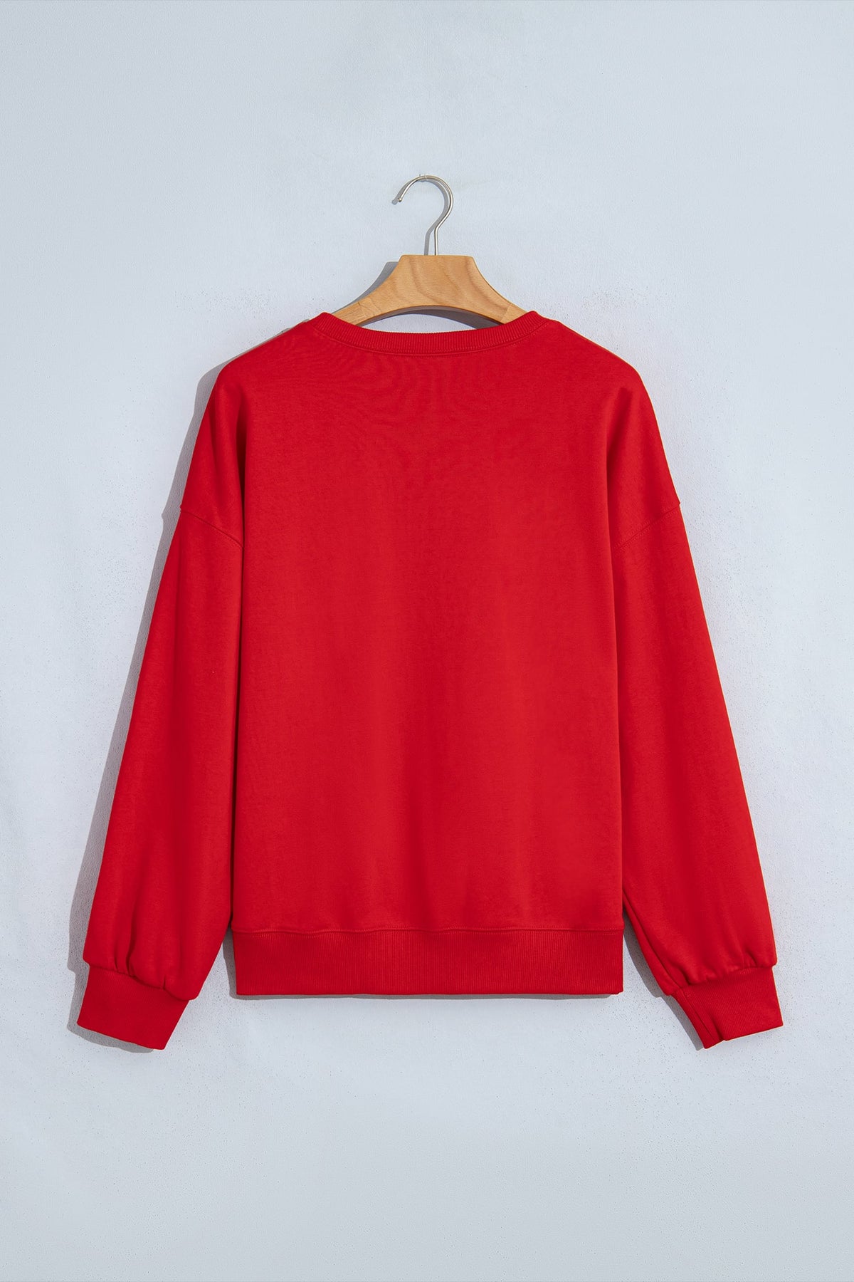 Fiery Red Christmas Embroidered Long Sleeve Casual Round Neck Loose Fit Sweatshirt