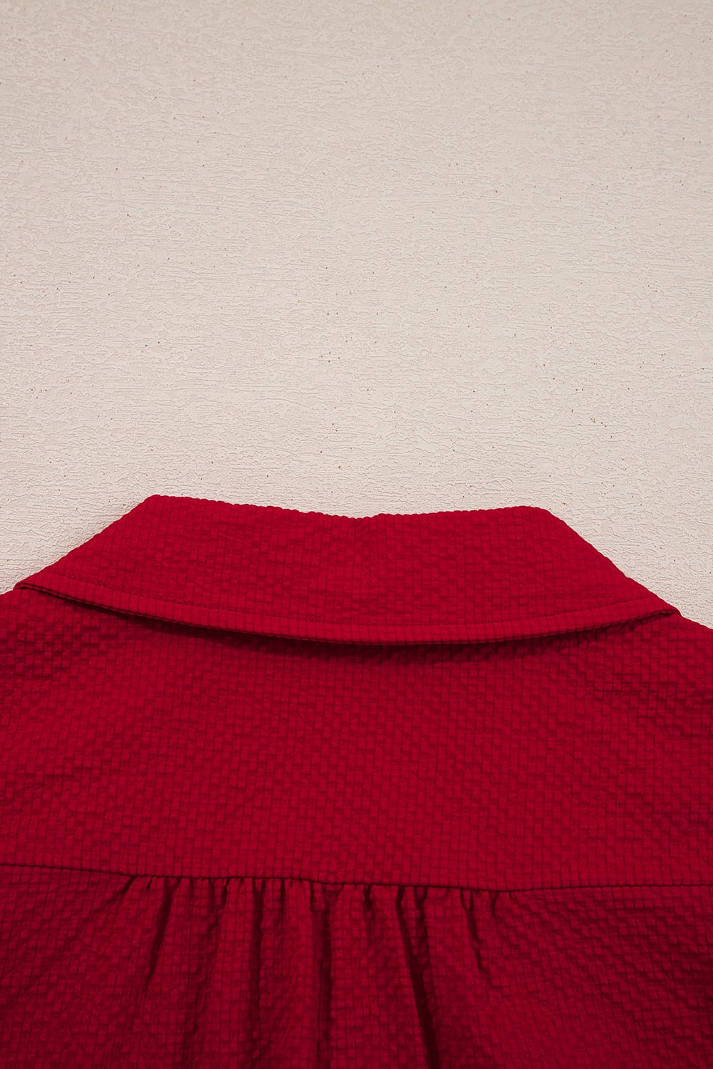 Fiery Red Collar V Neck Leopard Contrasted Trim Textured Blouse