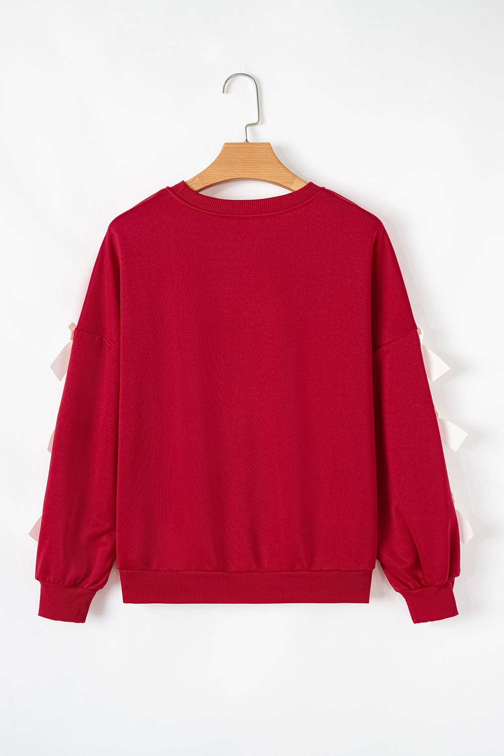 Fiery Red Contrast Bow Decor Dropped Sleeve Crewneck Sweatshirt