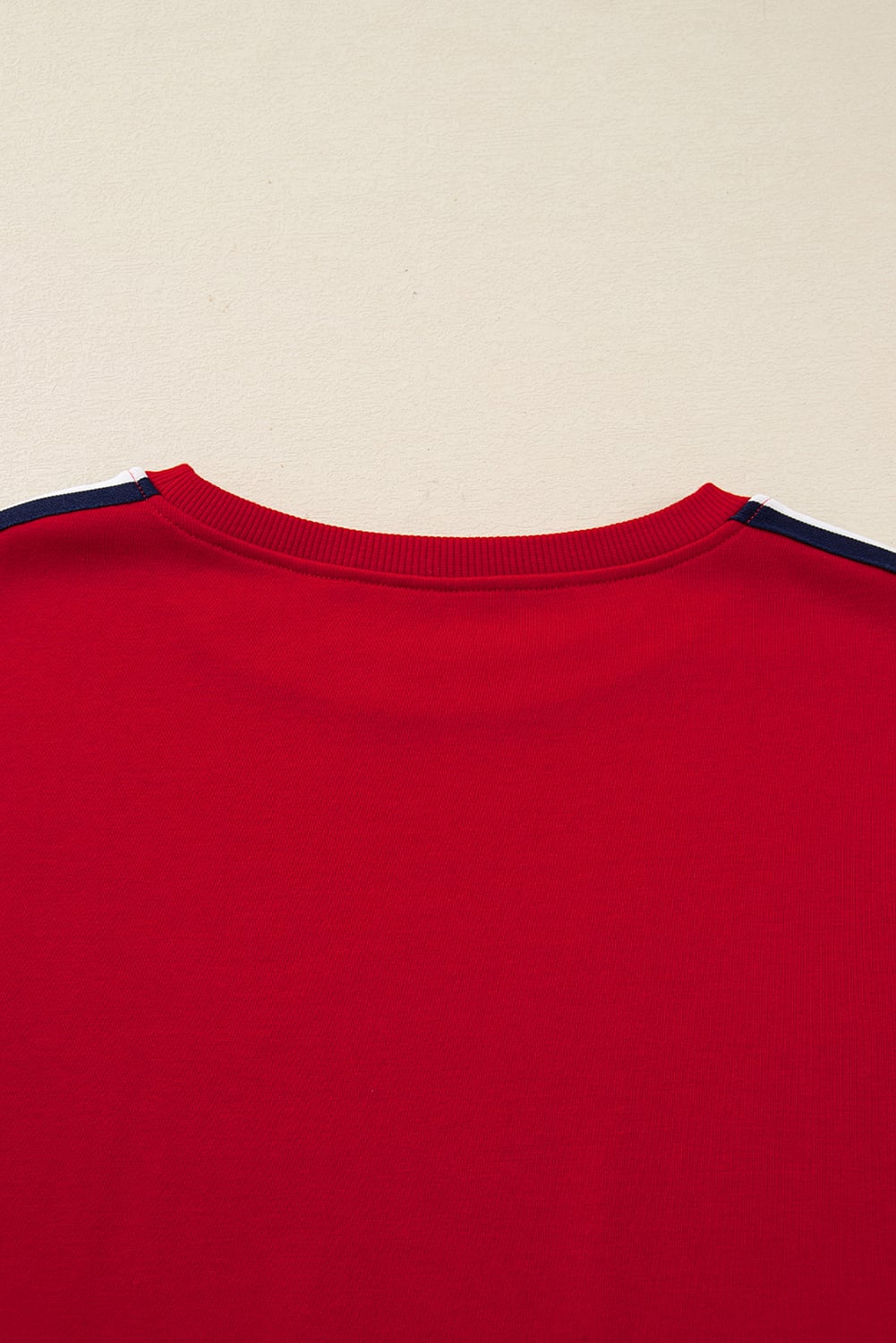 Fiery Red Contrast Striped Detail Varsity Sweatshirt