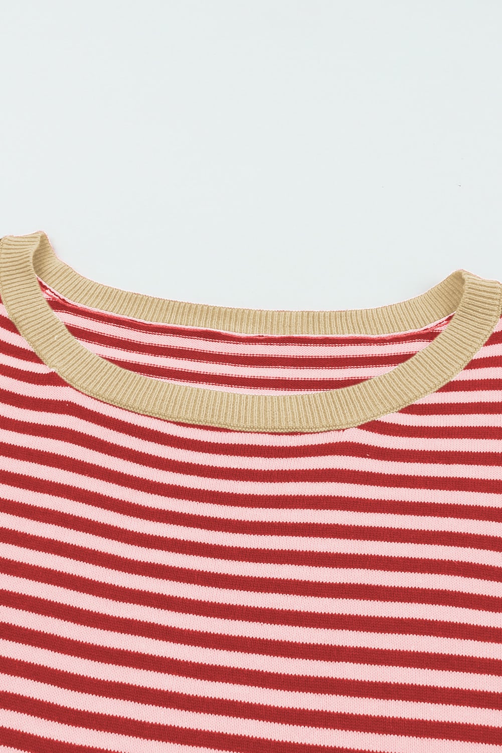 Fiery Red Striped Contrast Trimmed Drop Shoulder Sweater