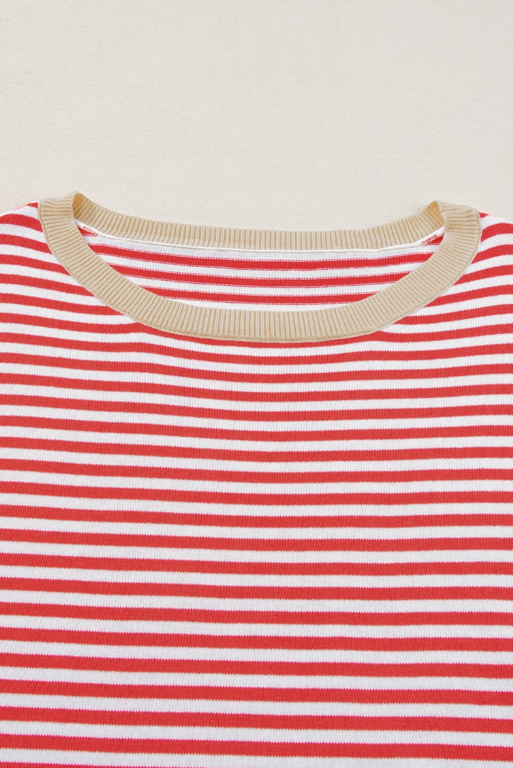 Fiery Red Striped Contrast Trimmed Drop Shoulder Sweater