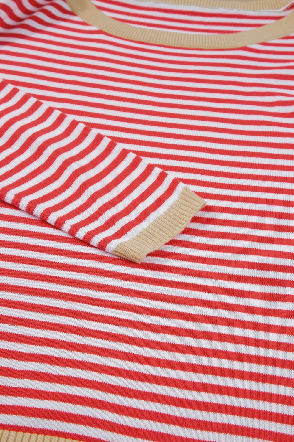Fiery Red Striped Contrast Trimmed Drop Shoulder Sweater