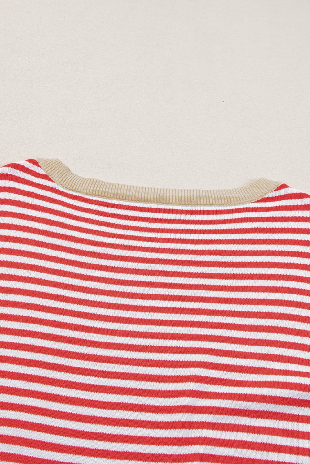 Fiery Red Striped Contrast Trimmed Drop Shoulder Sweater