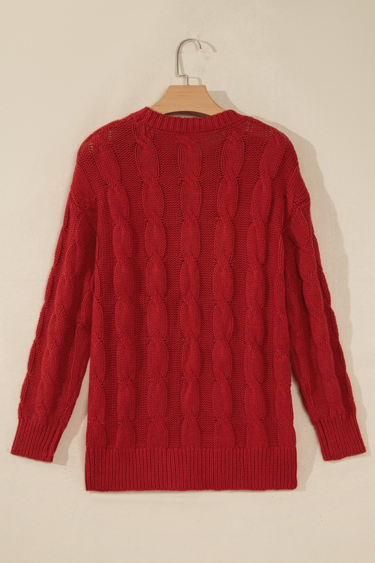 Fiery Red Falala Cable Knit Christmas Dropped Shoulder Pullover Sweater