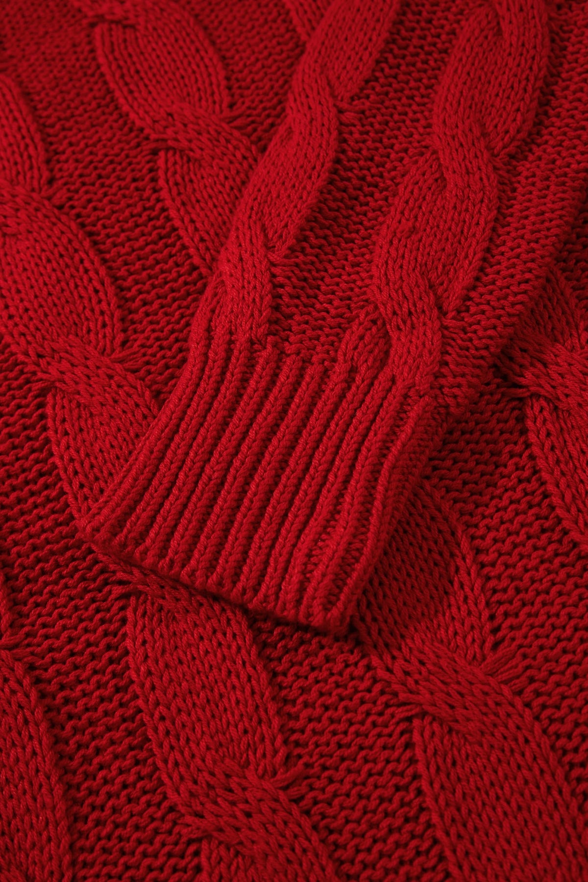 Fiery Red Falala Cable Knit Christmas Dropped Shoulder Pullover Sweater