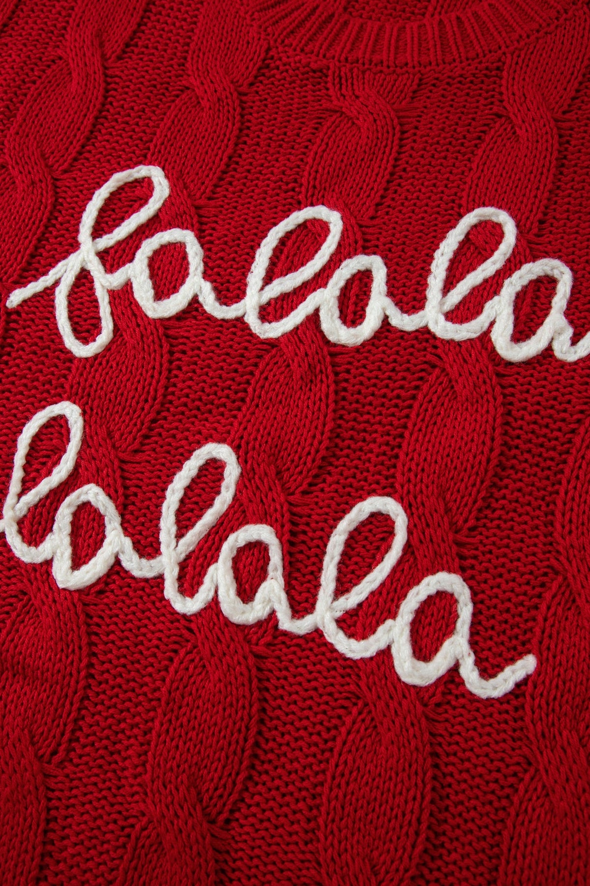 Fiery Red Falala Cable Knit Christmas Dropped Shoulder Pullover Sweater