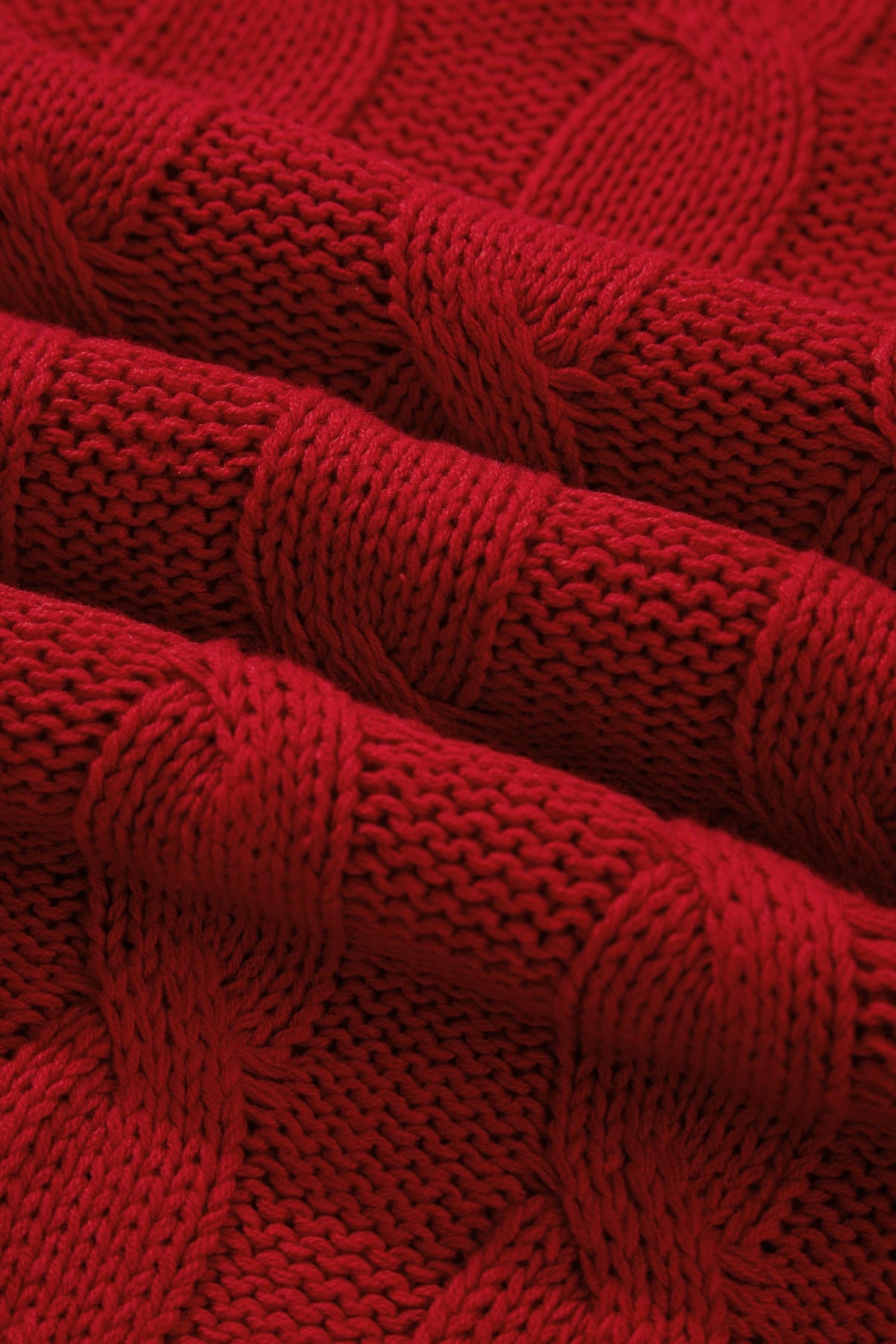 Fiery Red Falala Cable Knit Christmas Dropped Shoulder Pullover Sweater